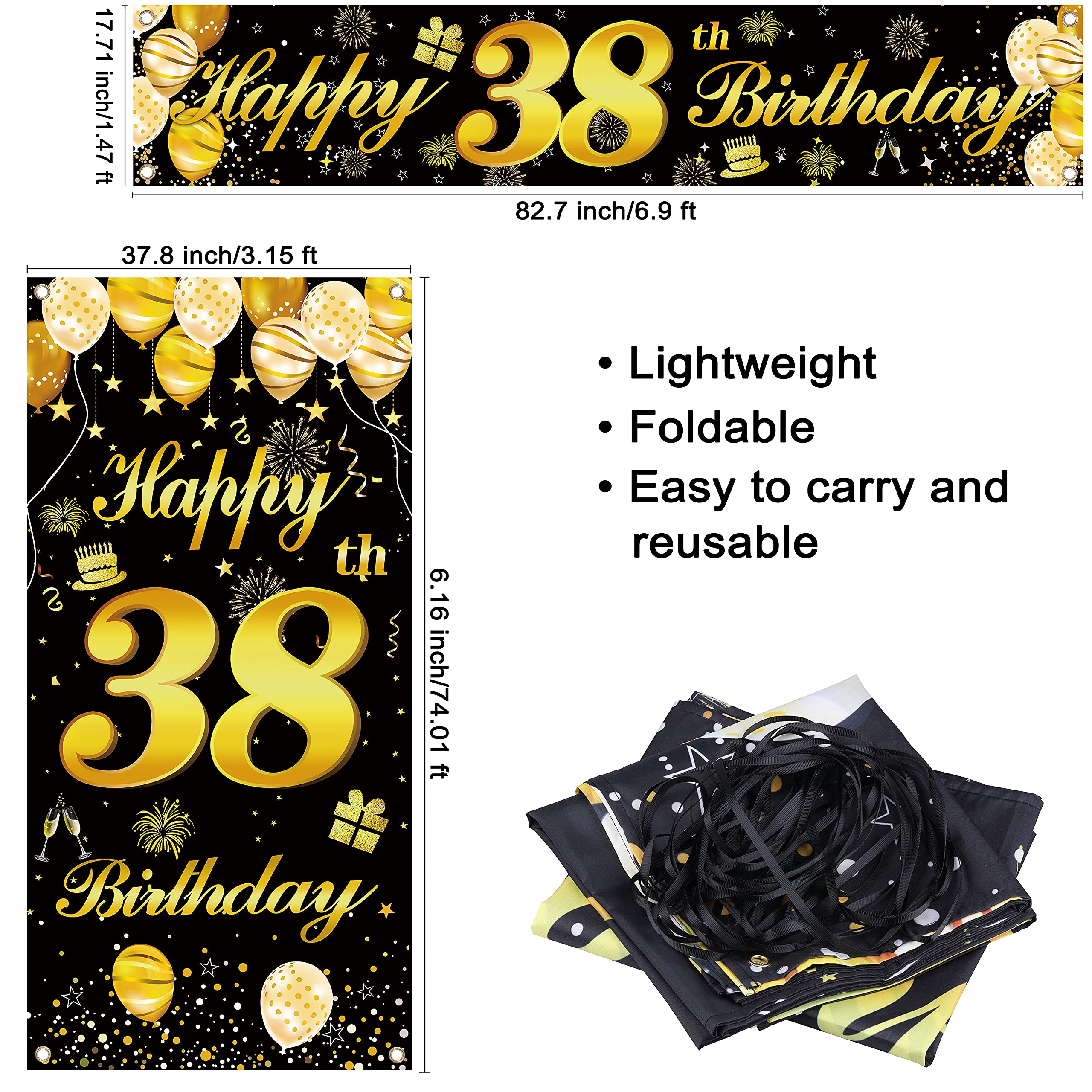 38th Happy Birthday Banner for Men - Party Decorations, Backdrop & Door Sign - Perfect for Birthday Celebrations, Home Decor & Party Supplies