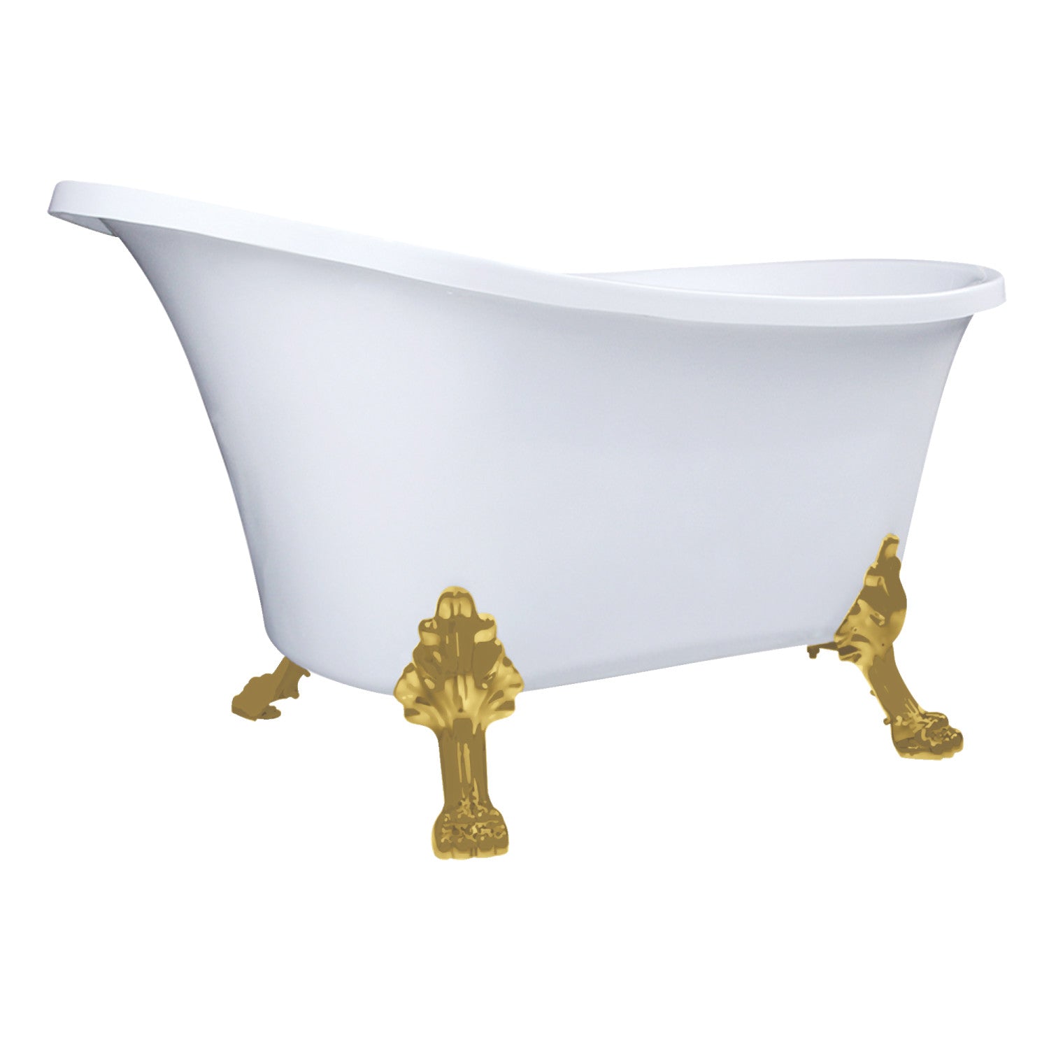 Aqua Eden 51 Inch White Acrylic Oval Double Slipper Clawfoot Bathtub - Brushed Brass Feet - No Faucet Drillings - Perfect for Vintage Bathroom & Spa Retreats