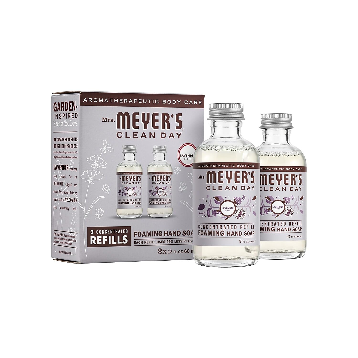 Mrs. Meyer's Lavender Foaming Hand Soap Refill 2-Pack (2 Fl Oz) - Concentrated Plant-Based Formula for Kitchen & Bathroom - Fresh Floral Scent, Eco-Friendly Hand Wash Dispenser Refill