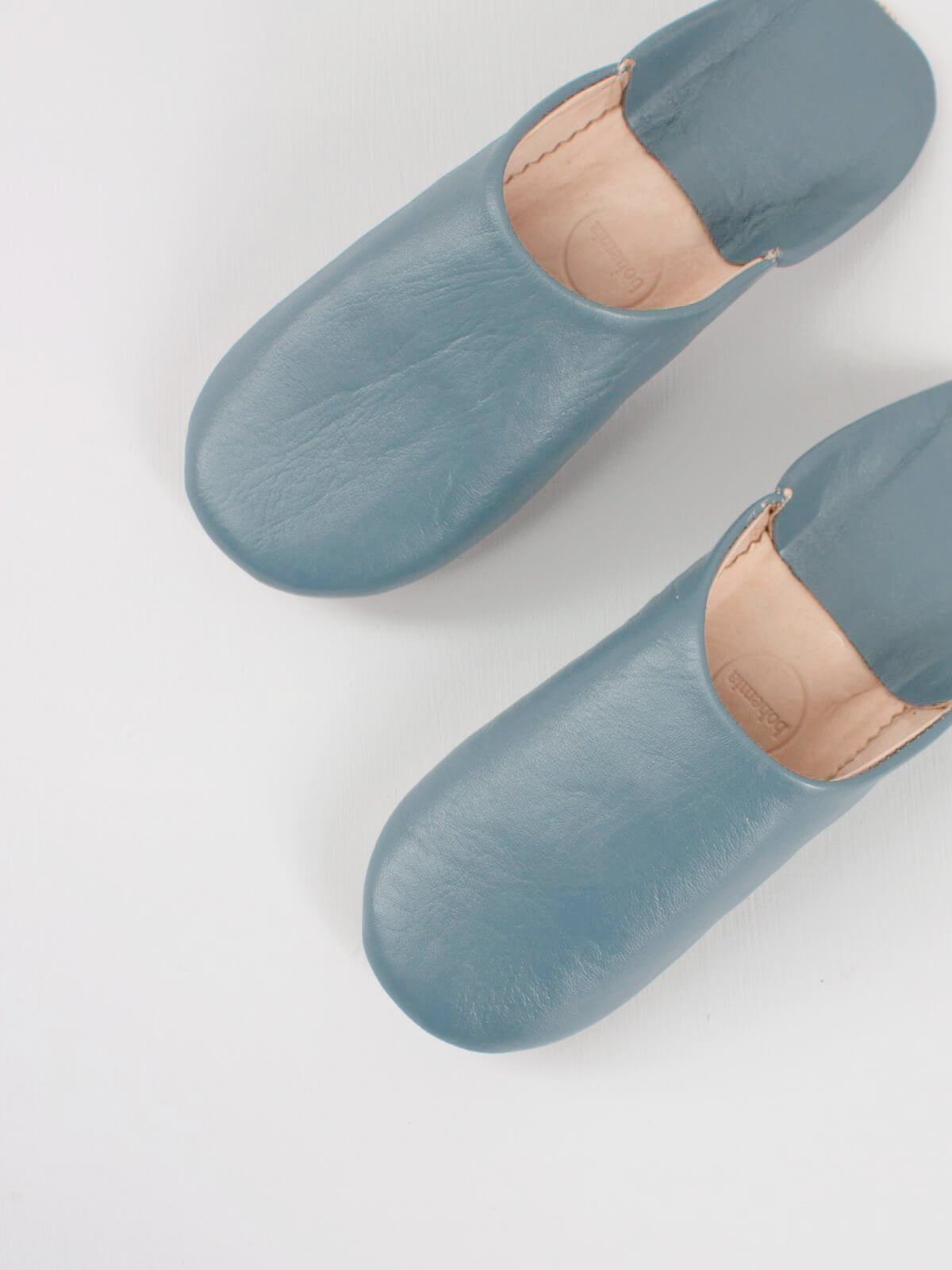 Authentic Moroccan Babouche Slippers - Soft Blue Grey Leather House Shoes | Perfect for Home, Lounge & Cultural Fashion