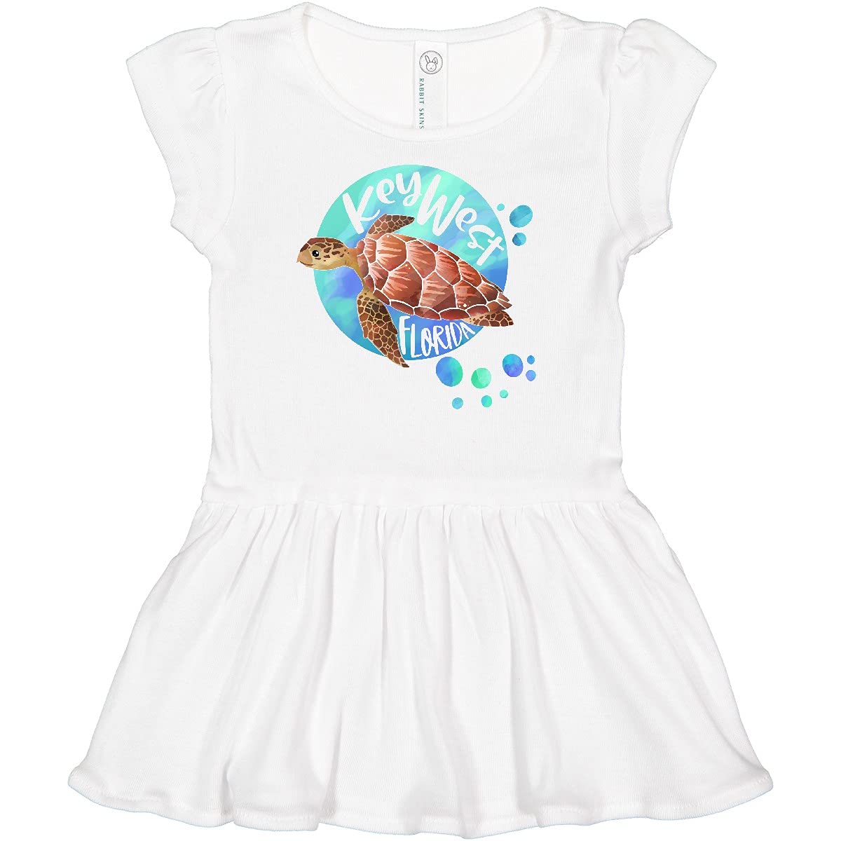Inktastic Key West Florida Swimming Sea Turtle with Bubbles Baby Girl Dress - Cute Summer Outfit for Beach Vacation & Family Photos