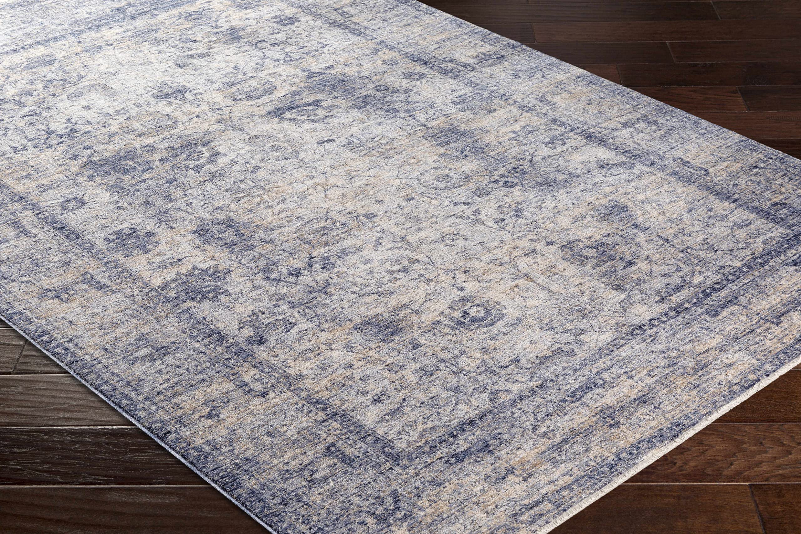 Hauteloom Accokeek Traditional Blue and Beige Area Rug 8' x 10' - Soft Living Room & Bedroom Carpet for Home Decor - Perfect for Cozy Spaces, Family Gatherings, and Relaxing Evenings