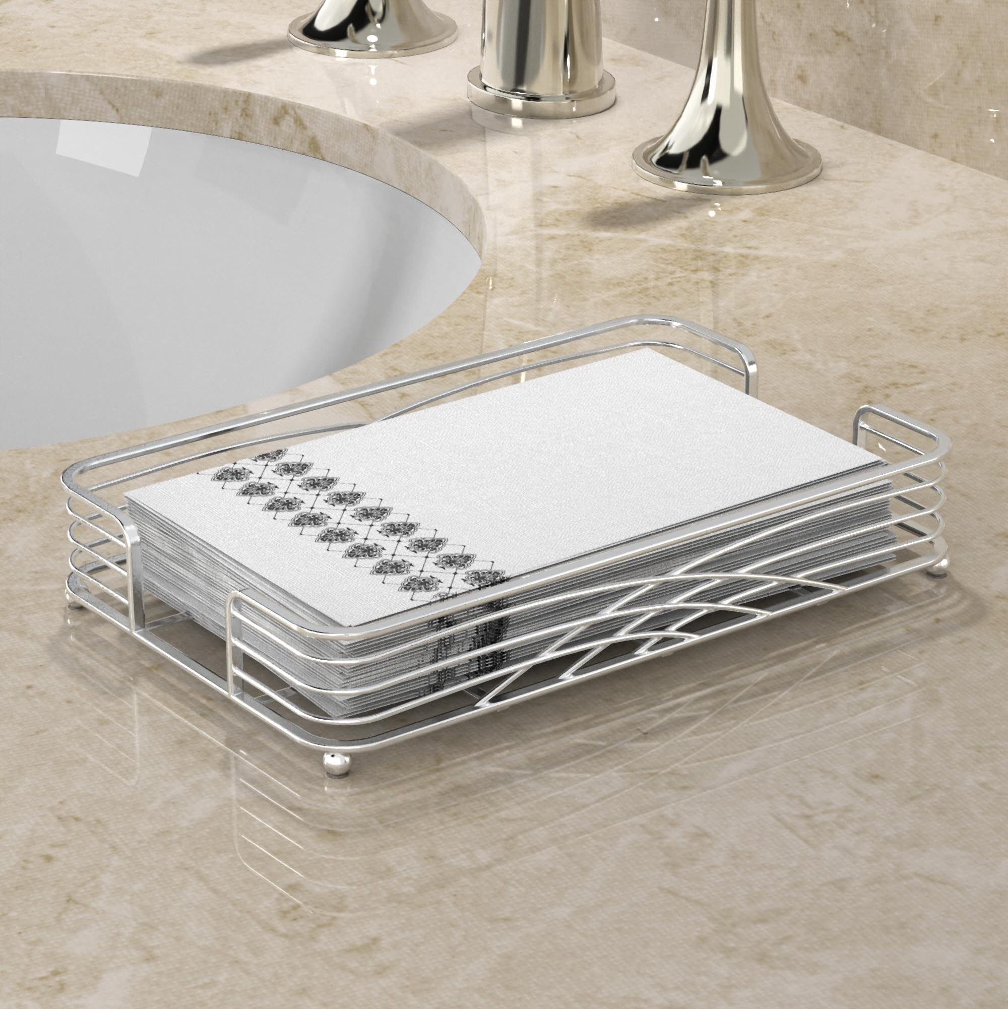 Silver Guest Towel Holder Tray for Bathroom - Elegant Hand Towel Organizer for Disposable Paper Towels | Perfect for Powder Rooms, Guest Bathrooms & Spa-Style Decor