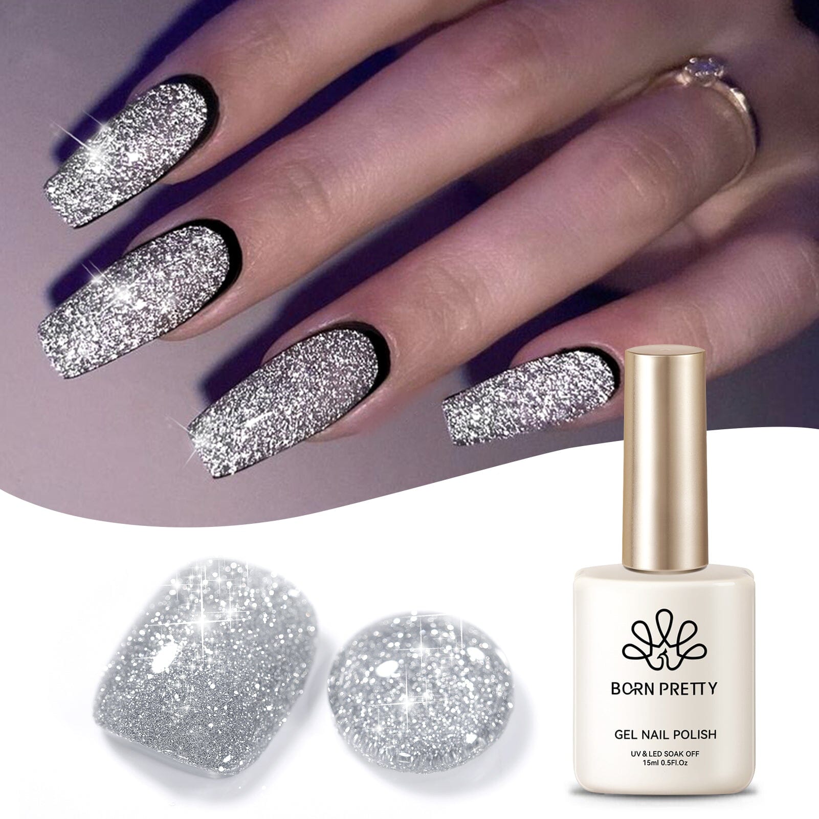 15ml Silver Flash Reflective Glitter Gel Nail Polish - Long Lasting UV/LED Cured Manicure for Parties & Special Occasions