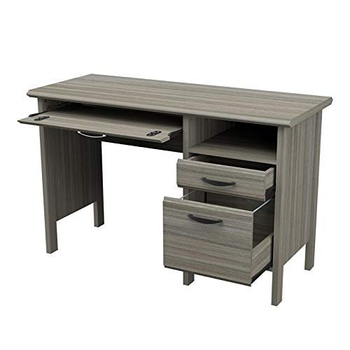 Inval 2-Drawer Engineered Wood Computer Desk in Gray Smoke Oak - Compact Home Office Desk for Small Spaces, Study & Workstation Setup