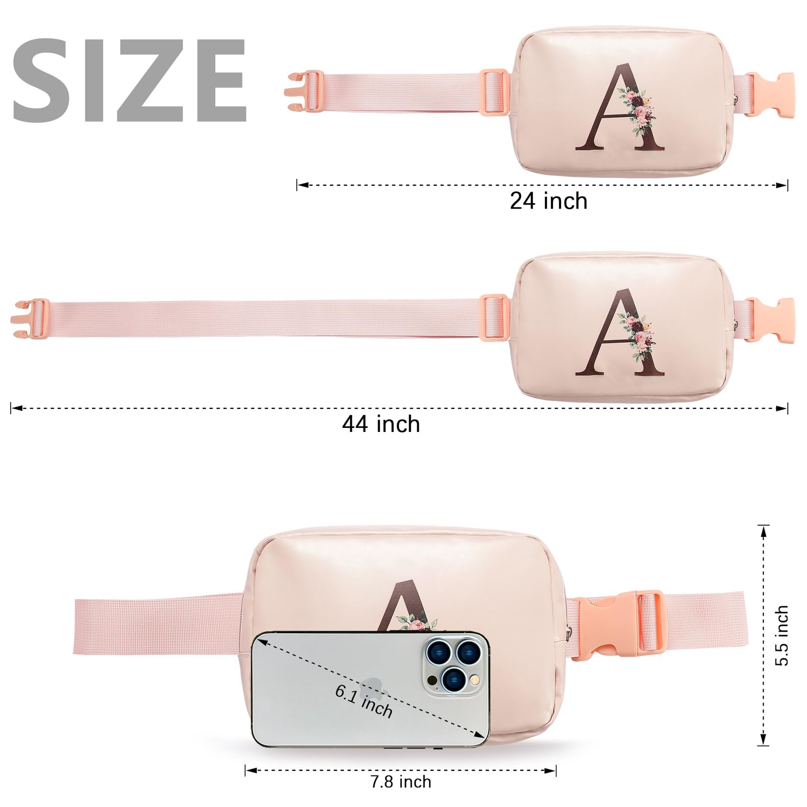 Women's Leather Belt Bag Fanny Pack with Monogram Initial (J) - Adjustable Strap Crossbody Waist Bag for Travel, Hiking & Daily Use - Perfect Gift for Women, Girls & Mom on Birthday, Christmas