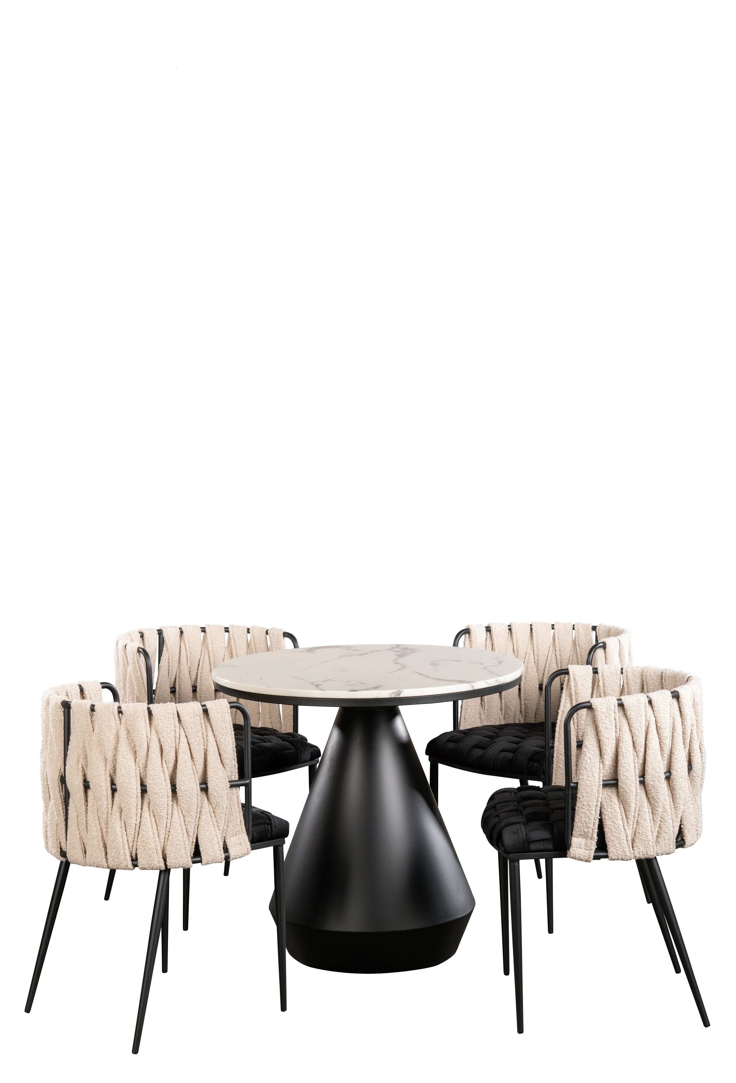 Gigi Marble Top Bistro Dining Table Set for 4 - Black and Off White Kitchen Furniture | Perfect for Small Spaces, Patio, Cafe Style Dining & Outdoor Entertaining