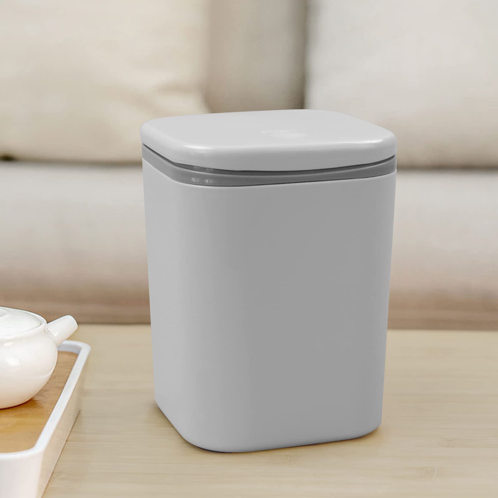 Begale 0.5 Gallon Small Plastic Trash Can with Lid - Compact Mini Waste Bin for Bathroom, Office, or Bedroom - Space-Saving Gray Garbage Can for Home & Office Use