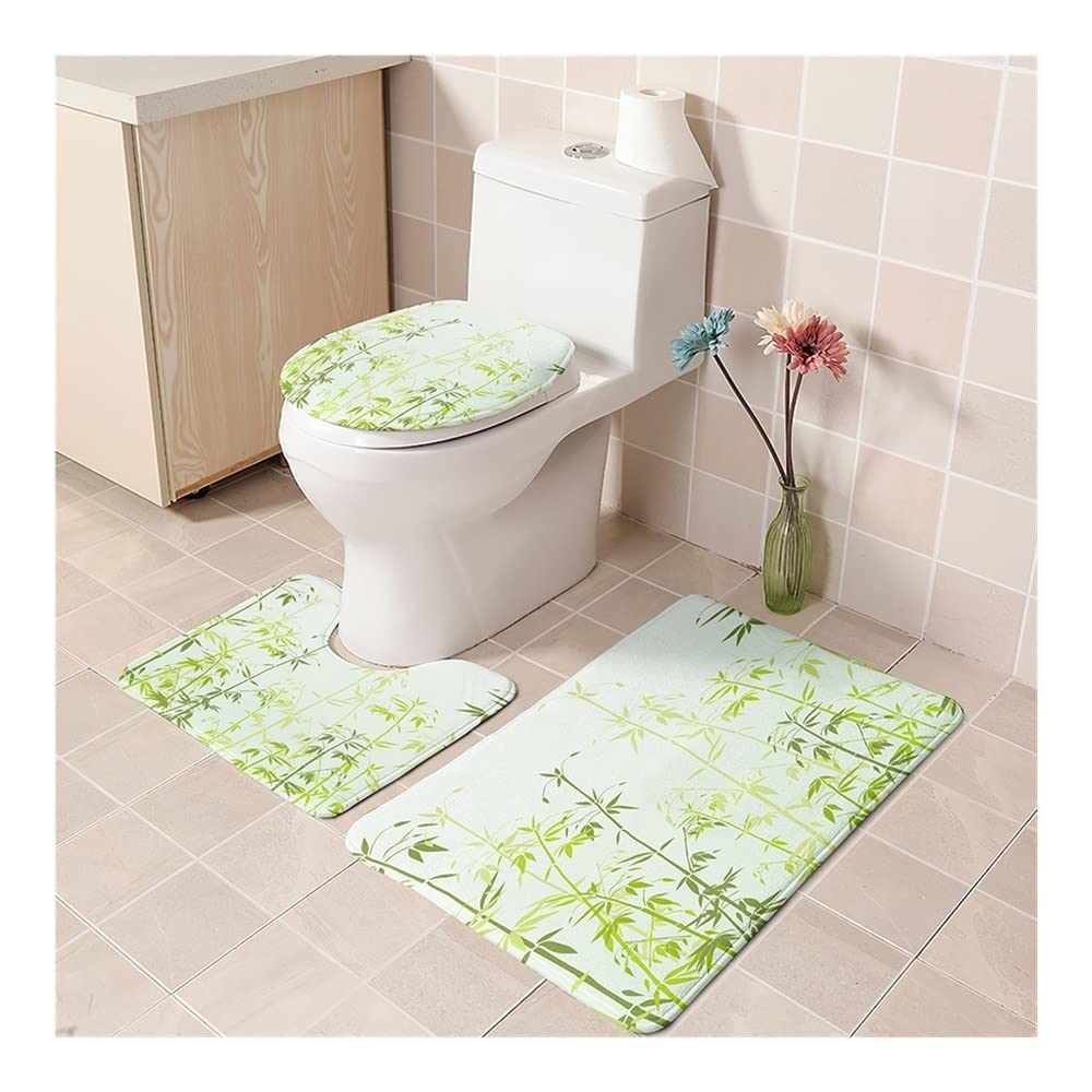 GXLONG Non-Slip 3-Piece Bathroom Rug Set - Water Absorbent Bath Mat, Contour Rug & Toilet Lid Cover - Soft Microfiber with Rubber Backing (Beige) - Perfect for Bathroom Safety and Comfort, Ideal for Modern Homes