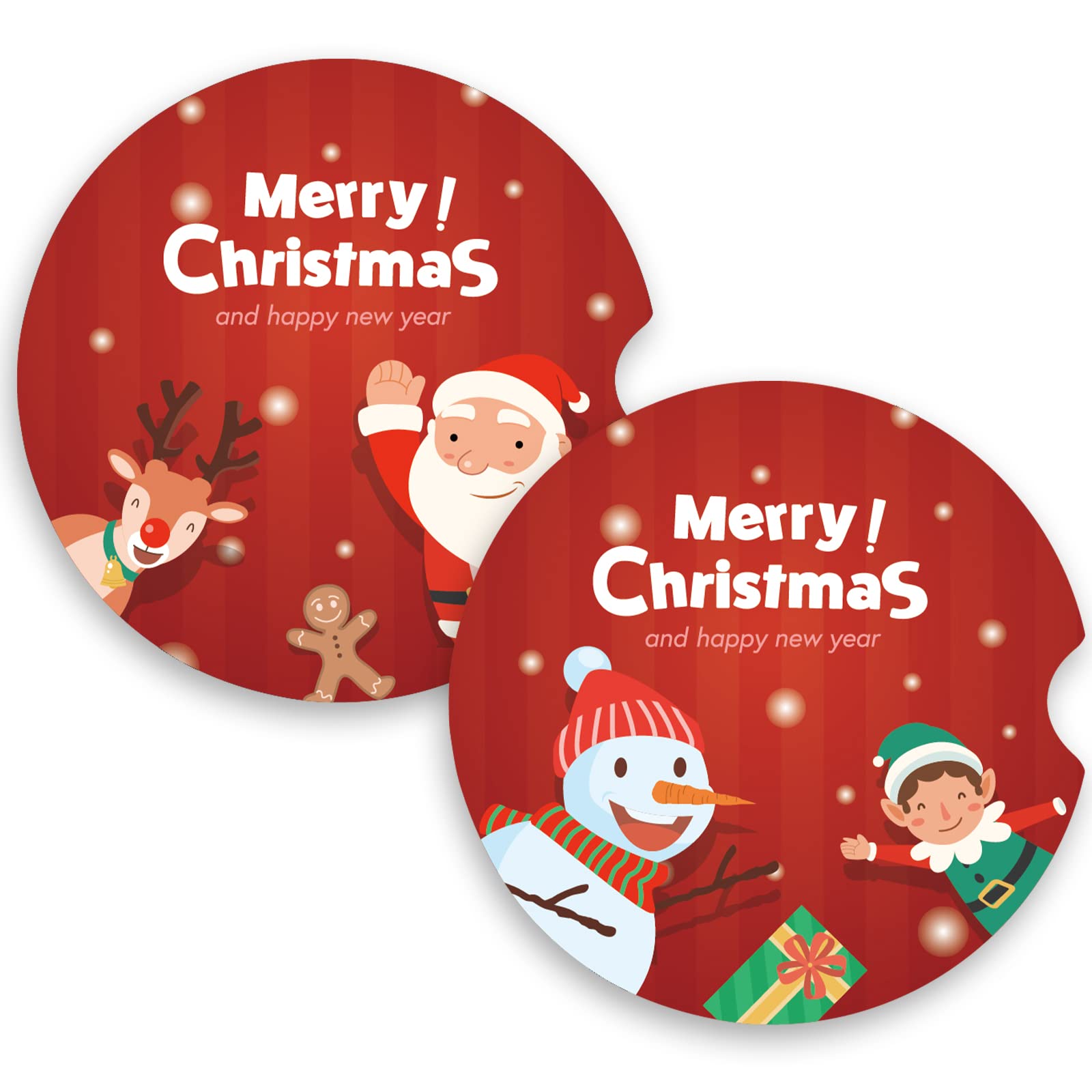 Absorbent Christmas Car Coasters for Drinks - Funny Ceramic Cup Holder Coasters (2 Pack, 2.56