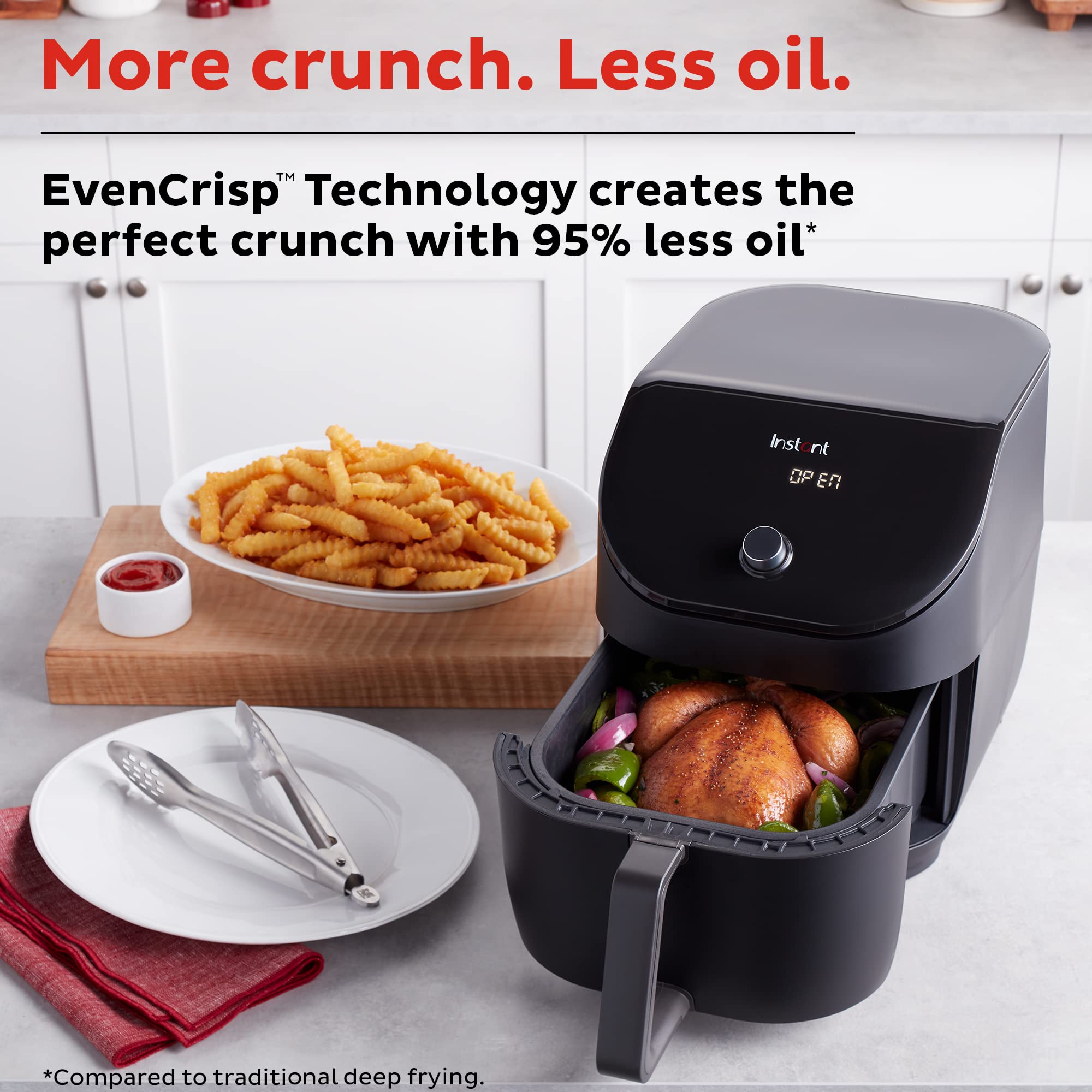 Instant Pot Vortex Slim XL 6QT Air Fryer - Quiet, Space Saving, Nonstick & Dishwasher-Safe | Crisps, Roasts, Reheats, Bakes & Broils | 100+ In-App Recipes | Perfect for Healthy Cooking, Meal Prep & Family Dinners | Black