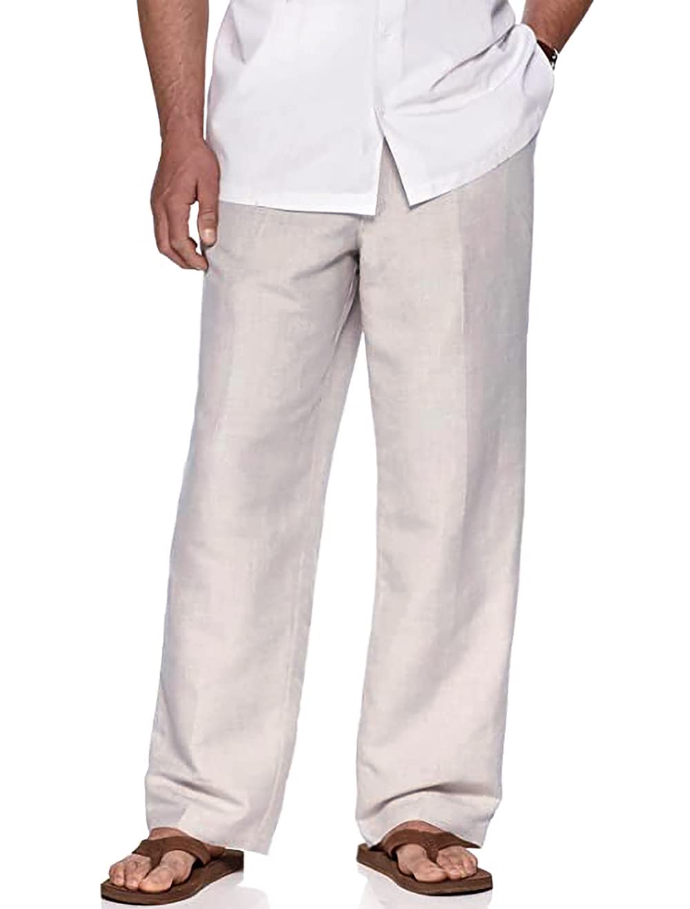 THWEI Men's Linen Pants - Casual Loose Fit Drawstring Summer Beach Pants | Lightweight Breathable Comfort for Travel, Yoga & Outdoor Activities