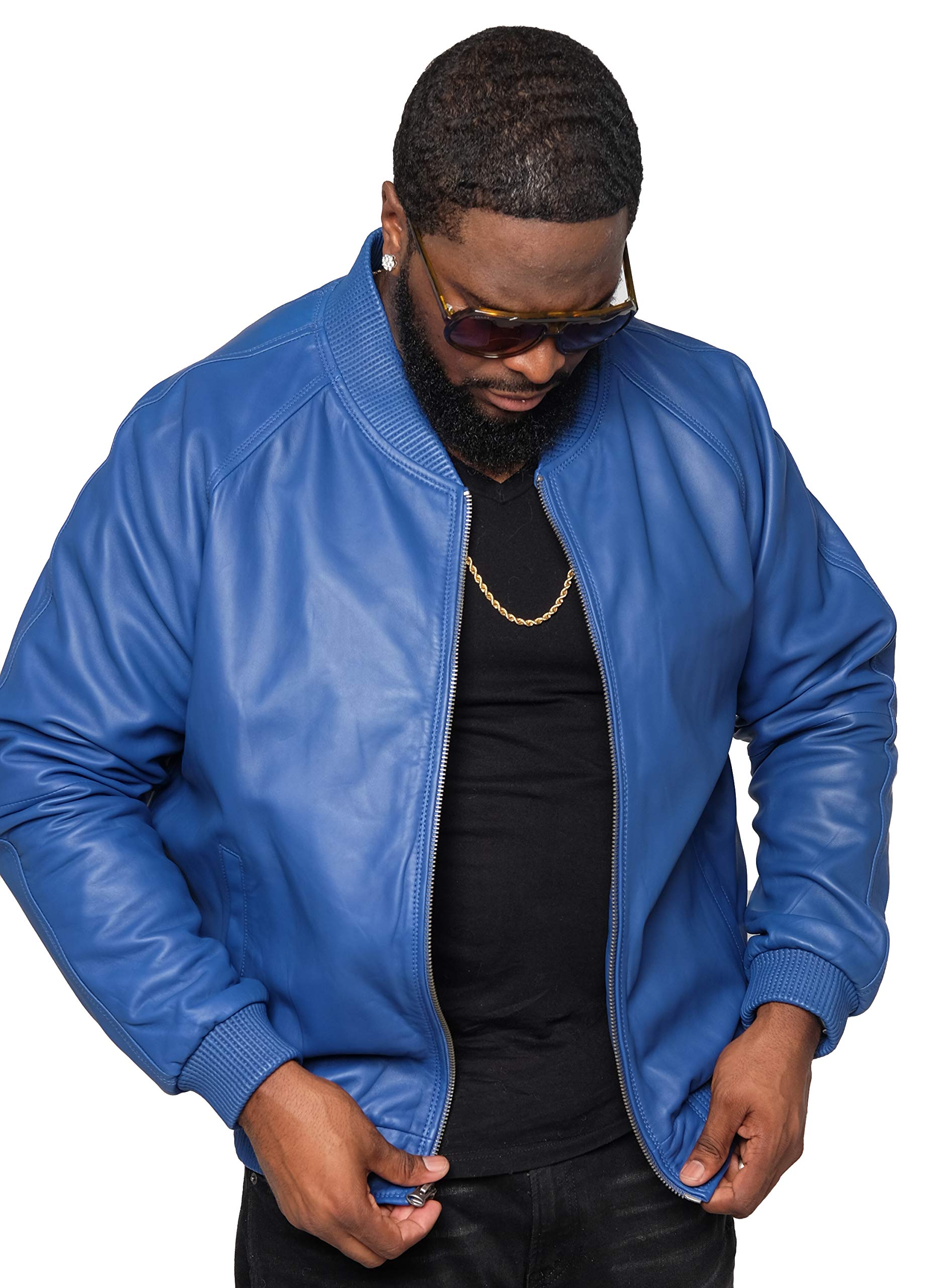 Jakewood Men's Genuine Lambskin Leather Bomber Jacket - Classic Varsity Baseball Style for Spring - Available in Regular & Big & Tall Sizes - Perfect for Casual Wear, Date Nights & Outdoor Activities