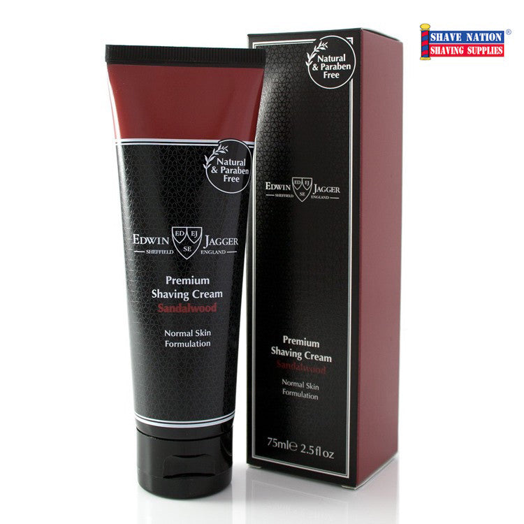 Edwin Jagger Sandalwood Shaving Cream for Men - Travel Size Tube (3.3 oz) - Luxury Shaving Cream for Sensitive Skin - Perfect for Travel, Gym & Daily Shaving Routine