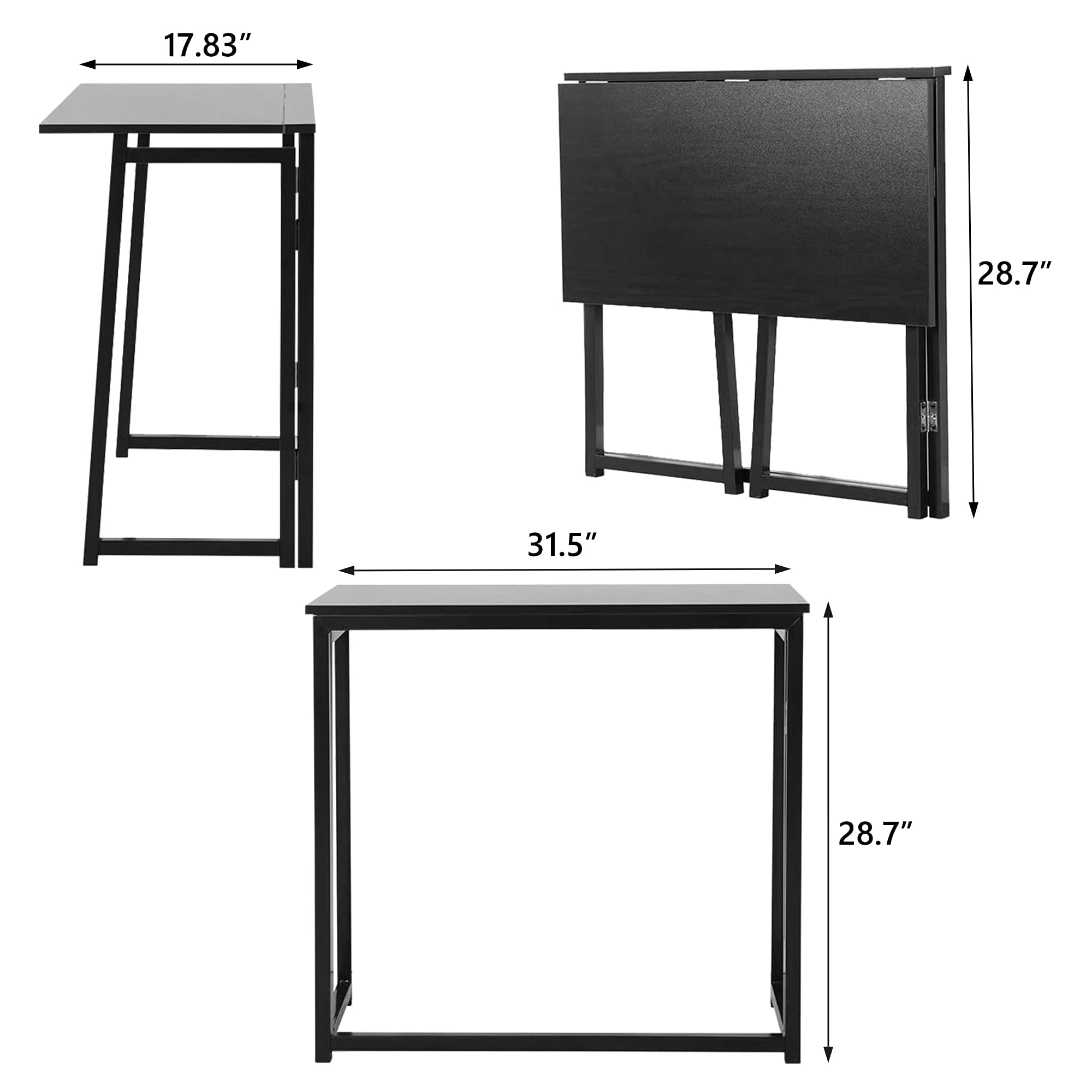 31.5 Inch Folding Computer Desk - No Assembly Small Home Office Desk with Sturdy Metal Frame, Space Saving Foldable Laptop Table (31.5x17.8x28.7 Inches, Black) - Perfect for Small Apartments, Dorm Rooms & Compact Workspaces
