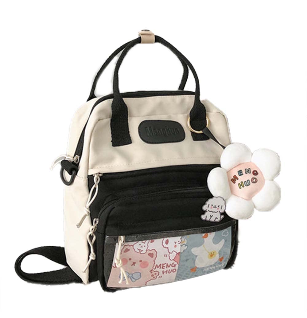 Cute Japanese Mini Crossbody Bag for Women & Girls - Small Shoulder Purse with Pins & Pendant - Aesthetic Kawaii Fashion Accessory for School, Travel & Daily Use