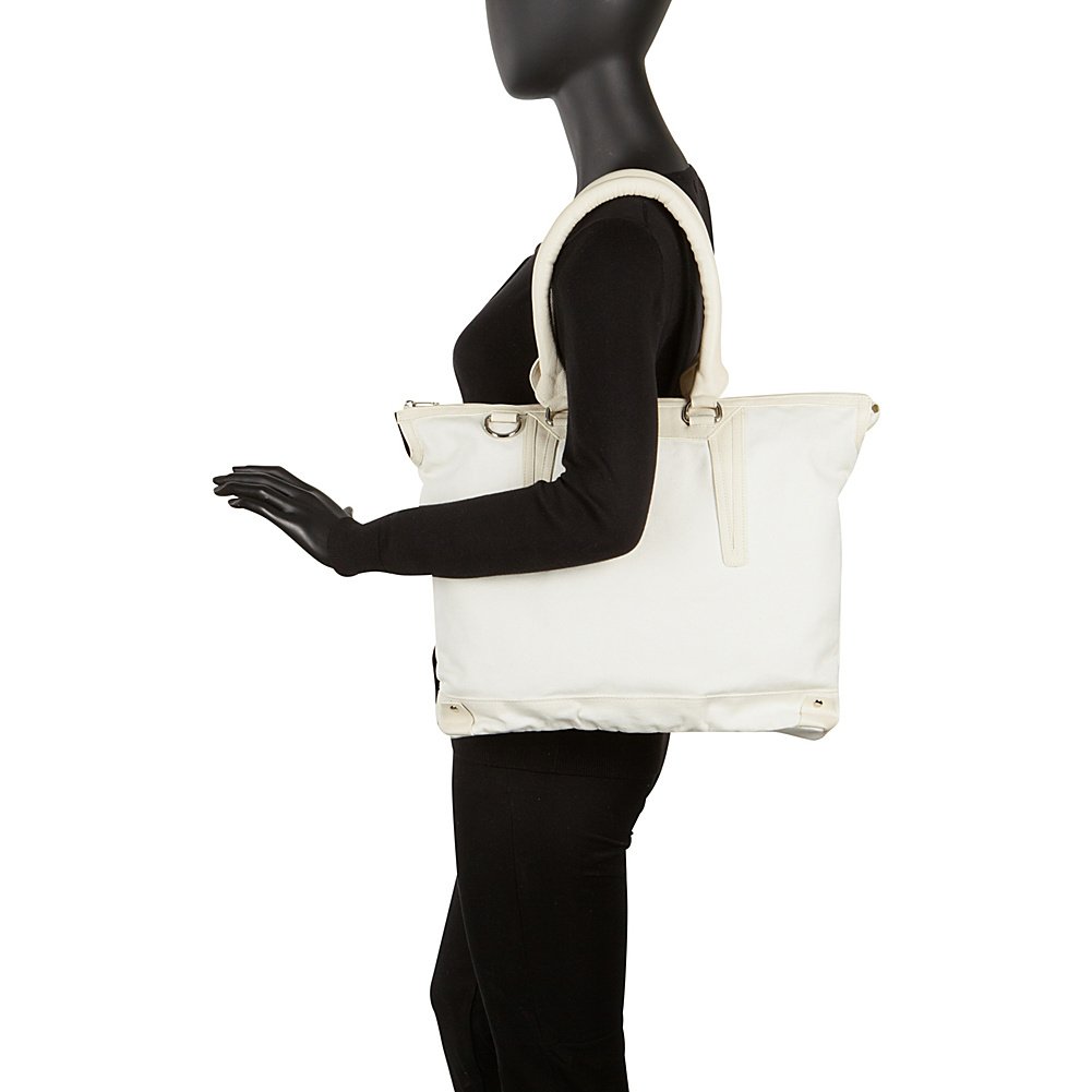 Premium Sharo Leather & Canvas Tote Bag - Large Women's Handbag in White/Beige Two-Tone | Stylish Work, Travel & Everyday Carry-all Purse for Professionals & Students