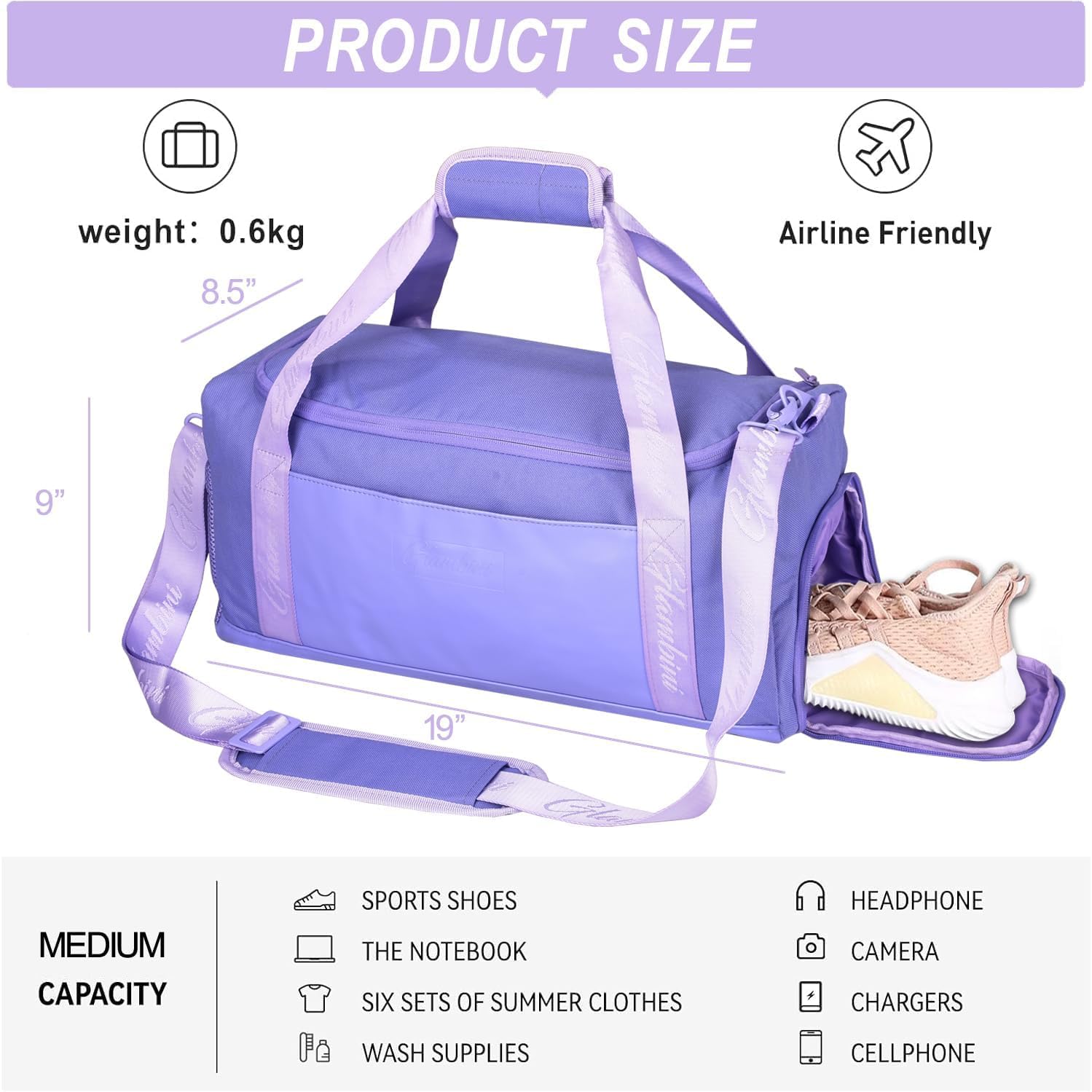 24L Waterproof & Tear-Resistant Duffle Bag with Shoes Compartment - Overnight Weekender Travel Gym Bag for Women & Girls - Perfect for Sports, Gym, Travel & Weekend Getaways