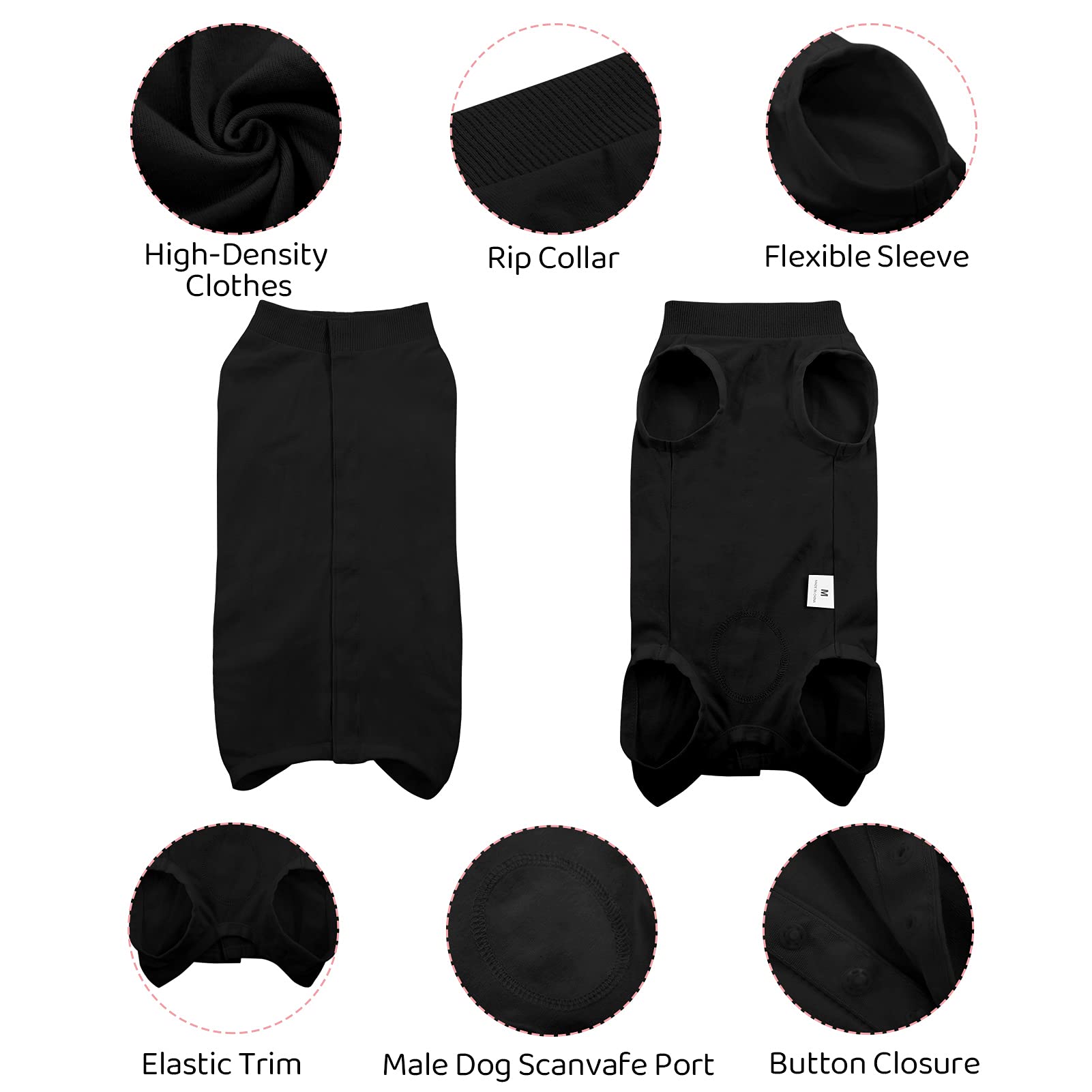 SAWMONG Dog Recovery Suit - Post-Surgery Protective Wear for Dogs | Spay/Neuter Surgical Suit for Female & Male Dogs | Soft Alternative to E-Collar Cone | Black, X-Small | Perfect for Post-Op Care & Wound Protection
