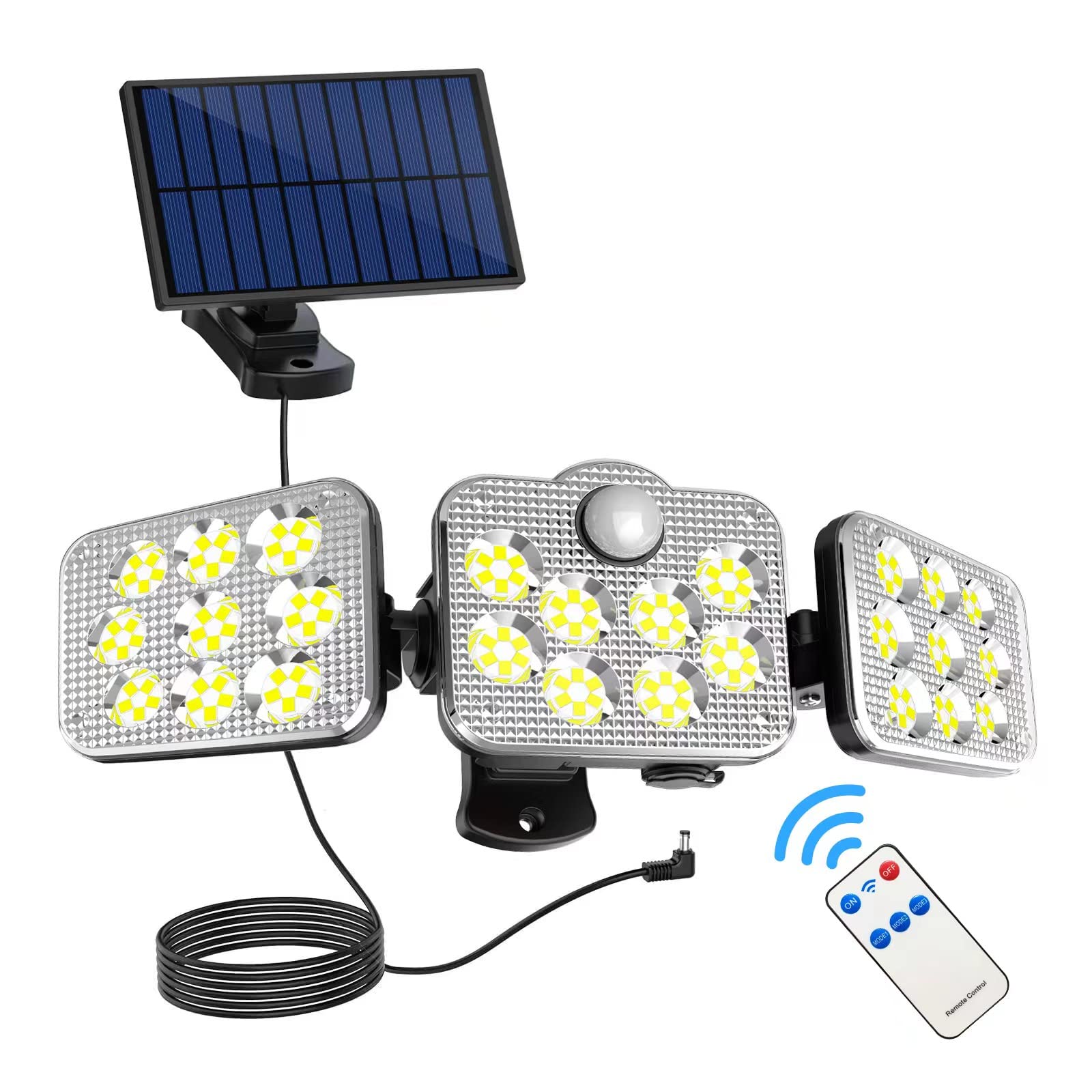 Noooza 2500LM Solar Flood Lights Outdoor with Motion Sensor - 138 LED Wireless Security Lights, IP65 Waterproof, 26FT Range, 3 Heads - Perfect for Porch, Garage, Yard, Entryways & Patio Lighting (1 Pack)