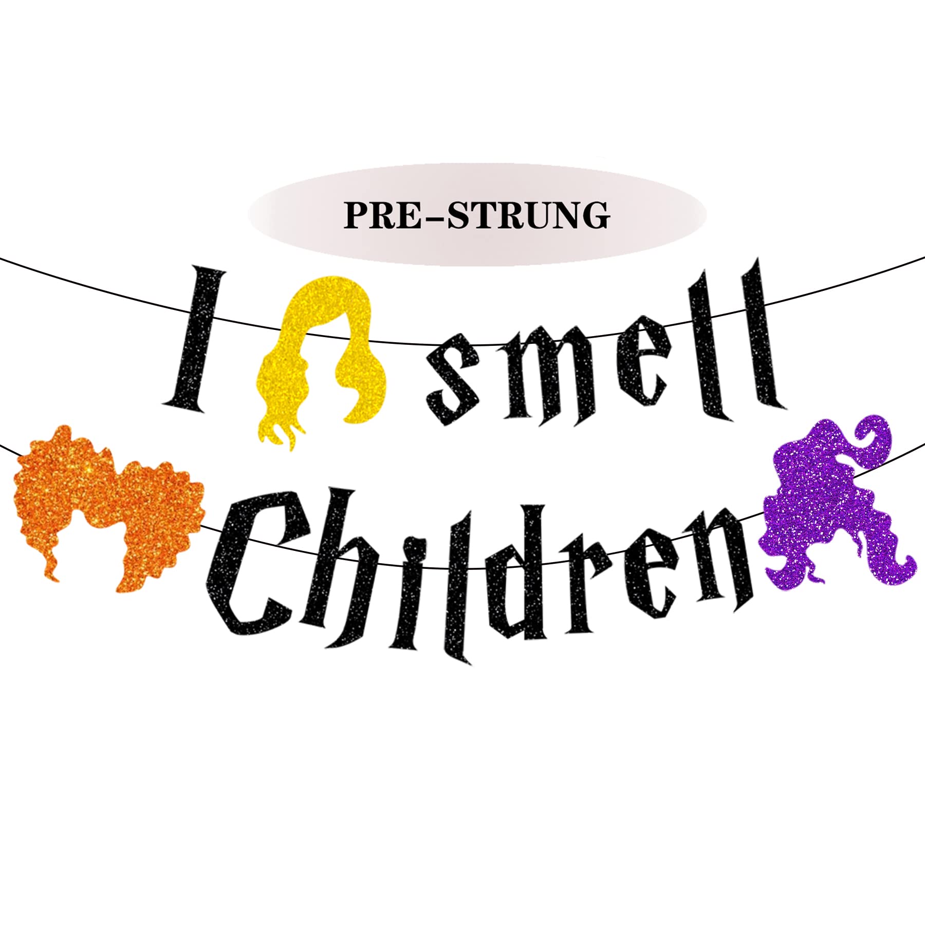 I Smell Children Halloween Banner - Black Glitter Party Decor for Home, Fireplace Mantel & Office - Hocus Pocus Inspired Halloween Decorations - Perfect for Spooky Parties, Haunted House Themes & Witchy Celebrations