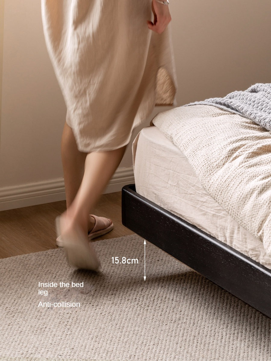 Solid Oak Wood Luminous Floating Bed Frame - Modern Platform Bed with LED Lighting for Bedroom, Guest Room or Dorm