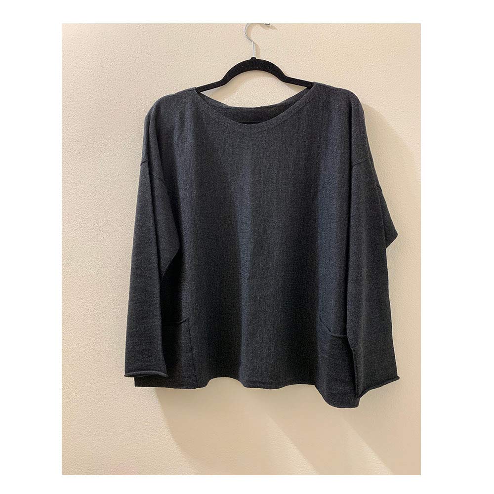 Eileen Fisher Charcoal Merino Wool Jersey Bateau Neck Box Top - Soft & Comfortable Women's Casual Shirt for Work, Travel & Everyday Wear