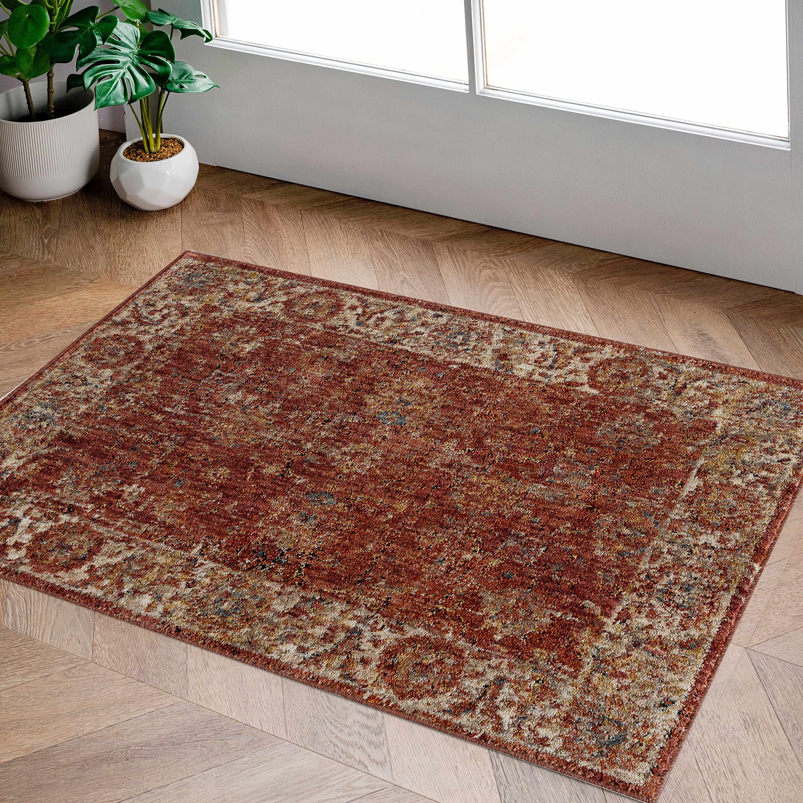 Hauteloom Maniwaki Soft Plush Area Rug for Living Room & Bedroom - Gray, Pink, Red - 2'7