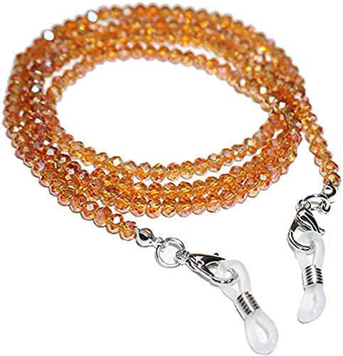 Champagne Gold Crystal Gemstone Beaded Face Mask Lanyard - Adjustable Breakaway Safety Eyeglass Chain for Women, Men & Kids - 74cm Glasses Strap for Sunglasses & Reading Glasses - Perfect for Work, School & Travel