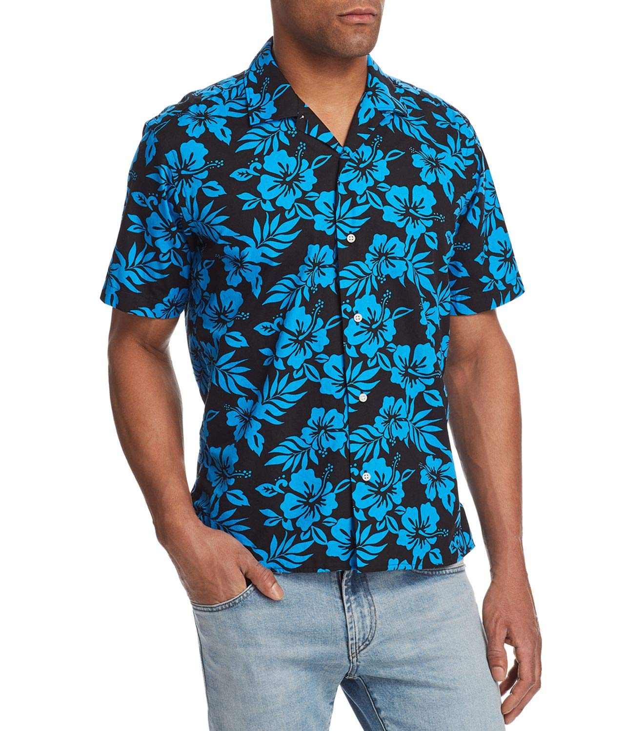 Gitman & Co Men's Tropical Print Button-Up Shirt - Breathable Short Sleeve Casual Shirt in Black, Size Small | Perfect for Summer Vacations, Beach Outings & Tropical Getaways
