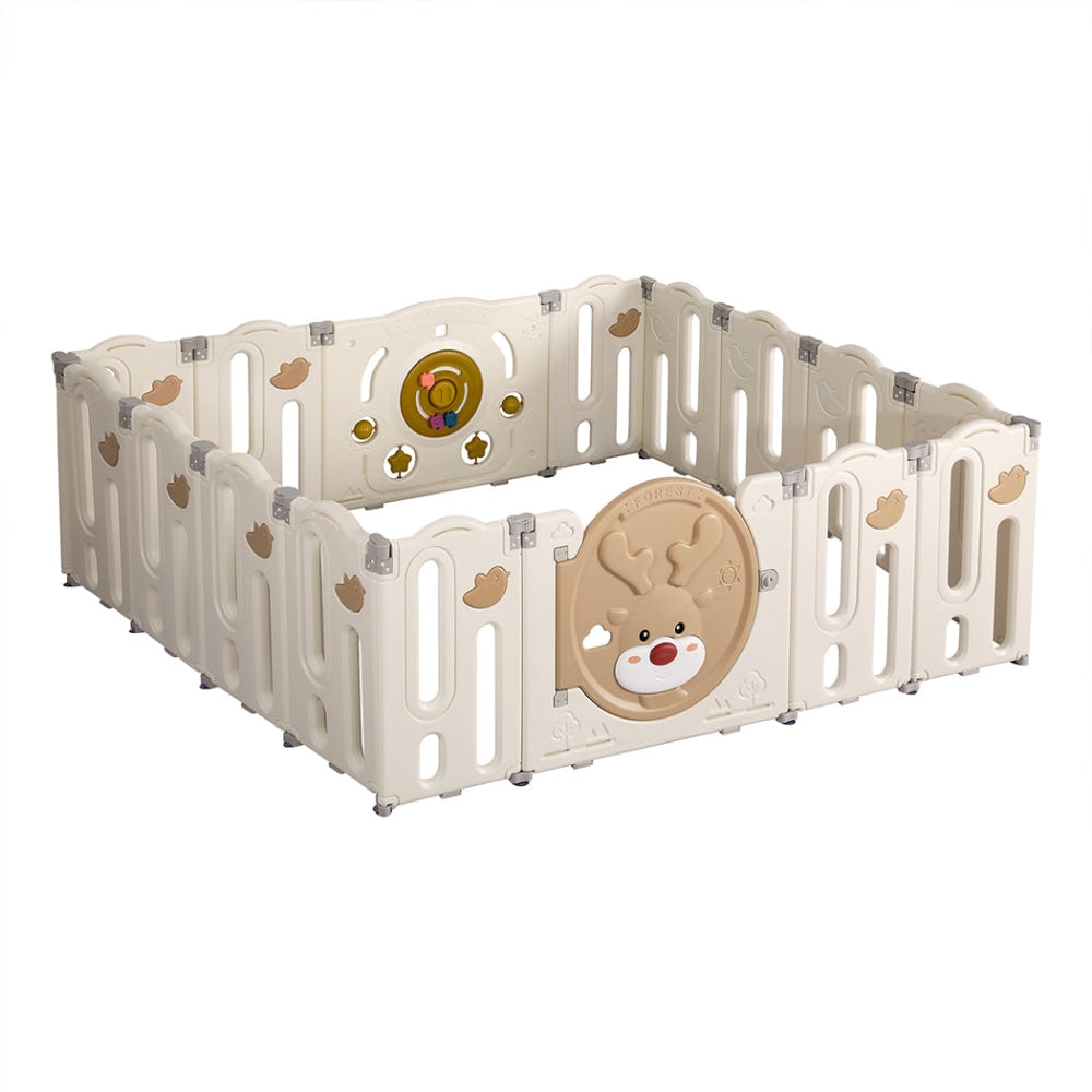 BoPeep 16-Panel Baby Playpen with Safety Gate - Toddler Play Yard for Indoor & Outdoor Use - Child Safety Fence for Playroom, Nursery, and Backyard