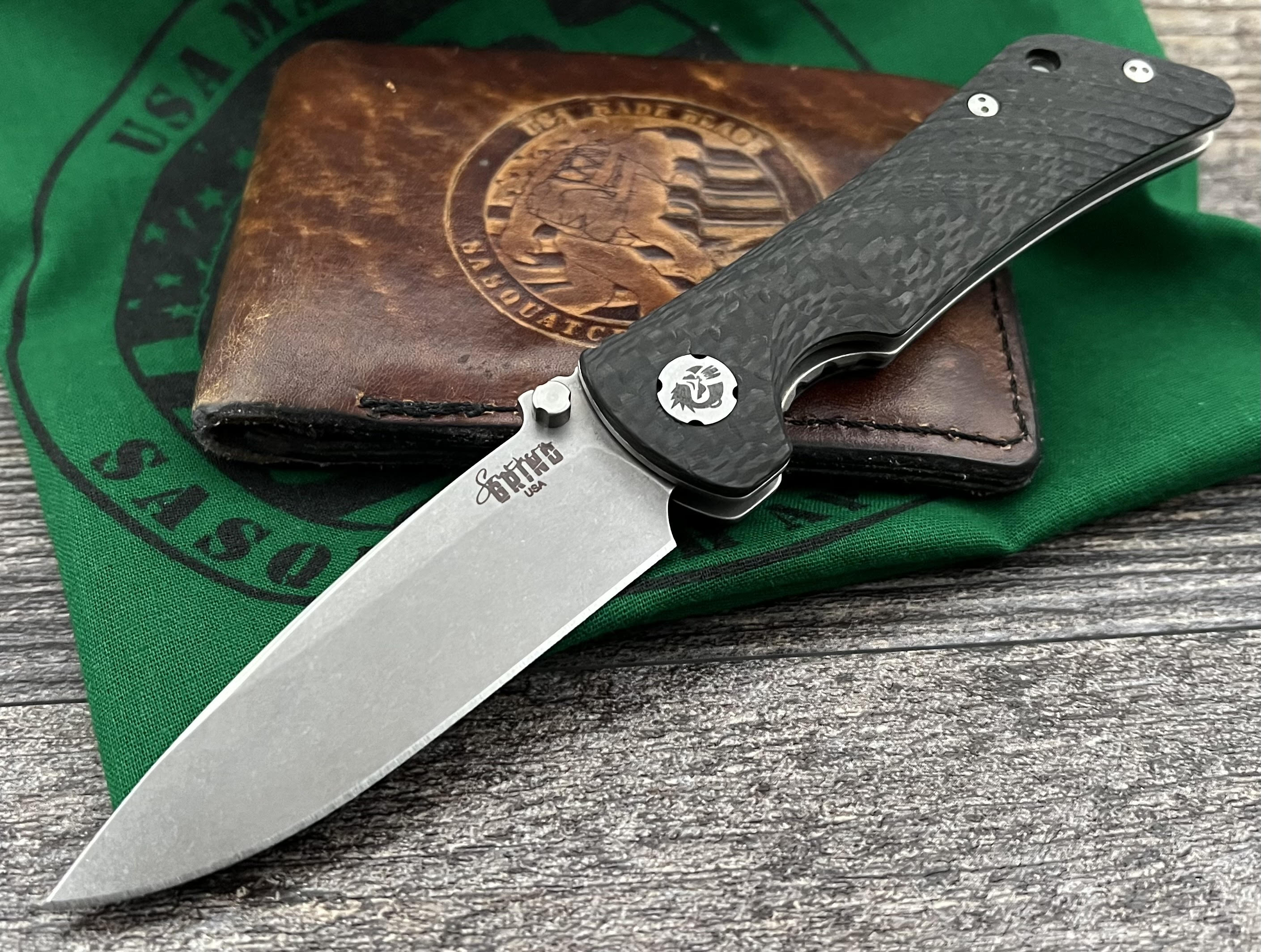 Southern Grind Spider Monkey Folding Knife - Carbon Fiber Handle, Tumbled Satin S35VN Drop Point Blade - EDC, Outdoor, Camping & Survival Knife