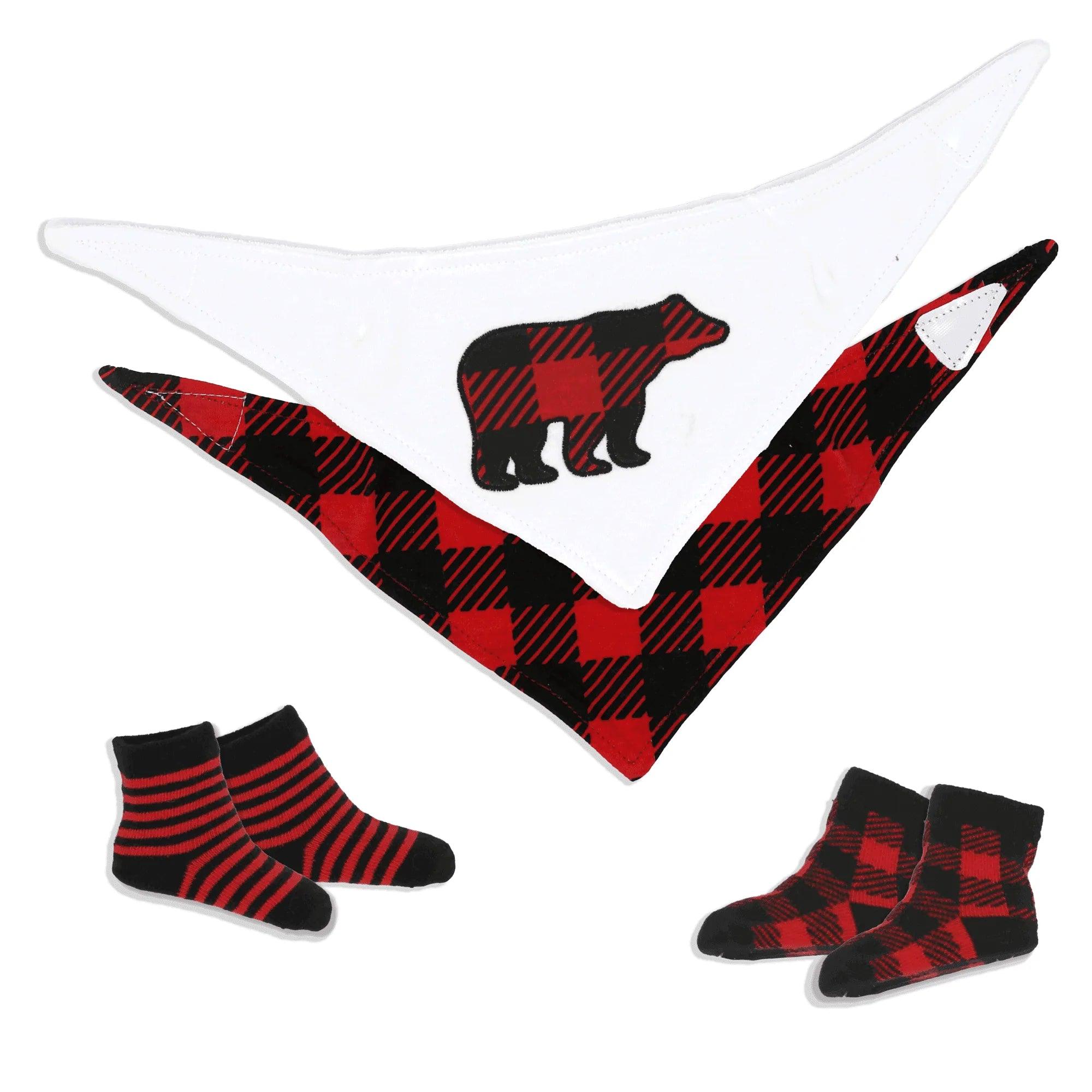 Jesse & Lulu 4-Piece Baby Bib and Sock Set - Soft Cotton Feeding Essentials for Newborns & Infants - Perfect for Mealtime, Playtime, and Photo Shoots