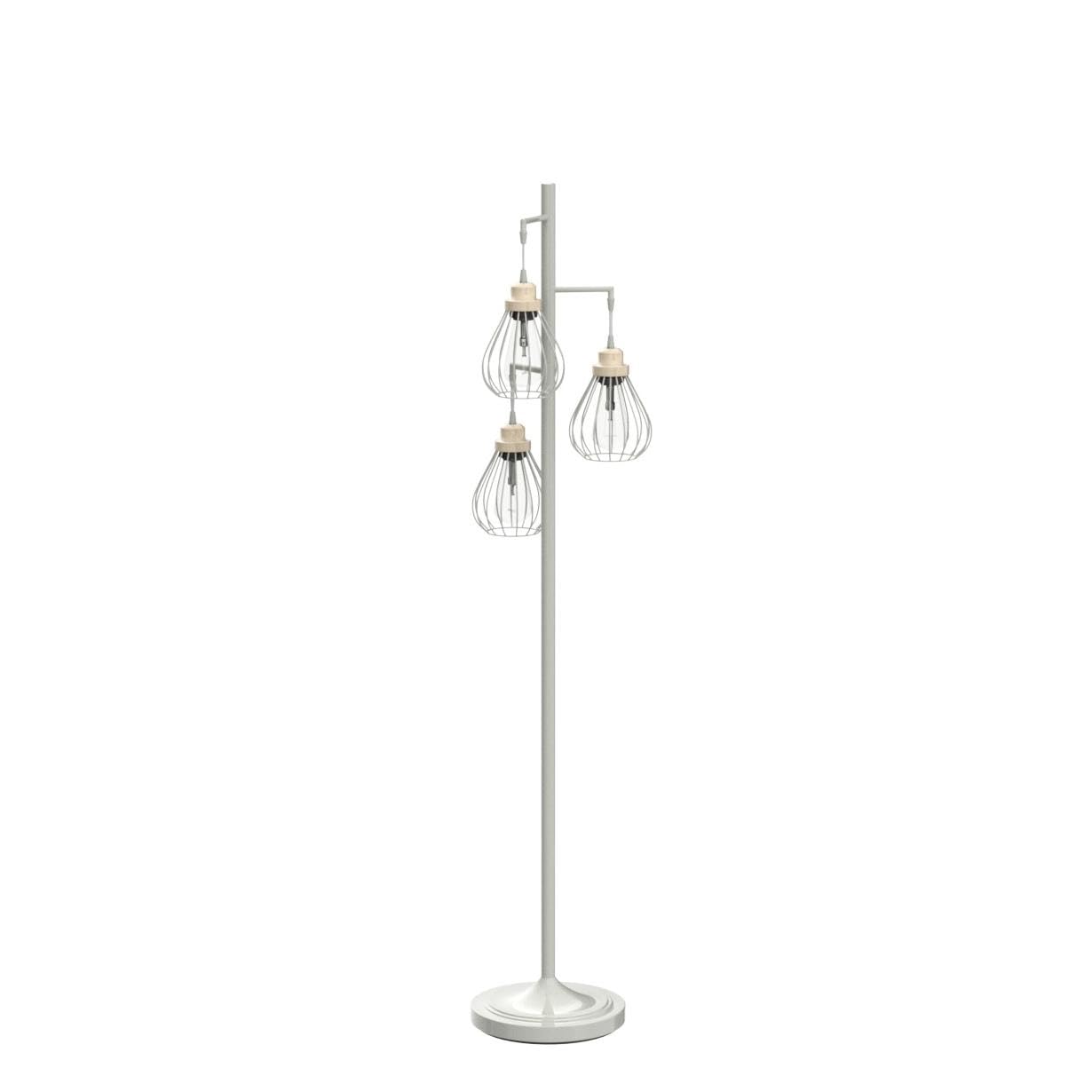 Brightech Teardrop LED Floor Lamp - 3 Elegant Cage Heads with Edison Bulbs, Modern Standing Lamp for Living Room, Office & Bedroom Reading - Tall Tree Design in Alpine White - Perfect for Cozy Nights & Home Decor