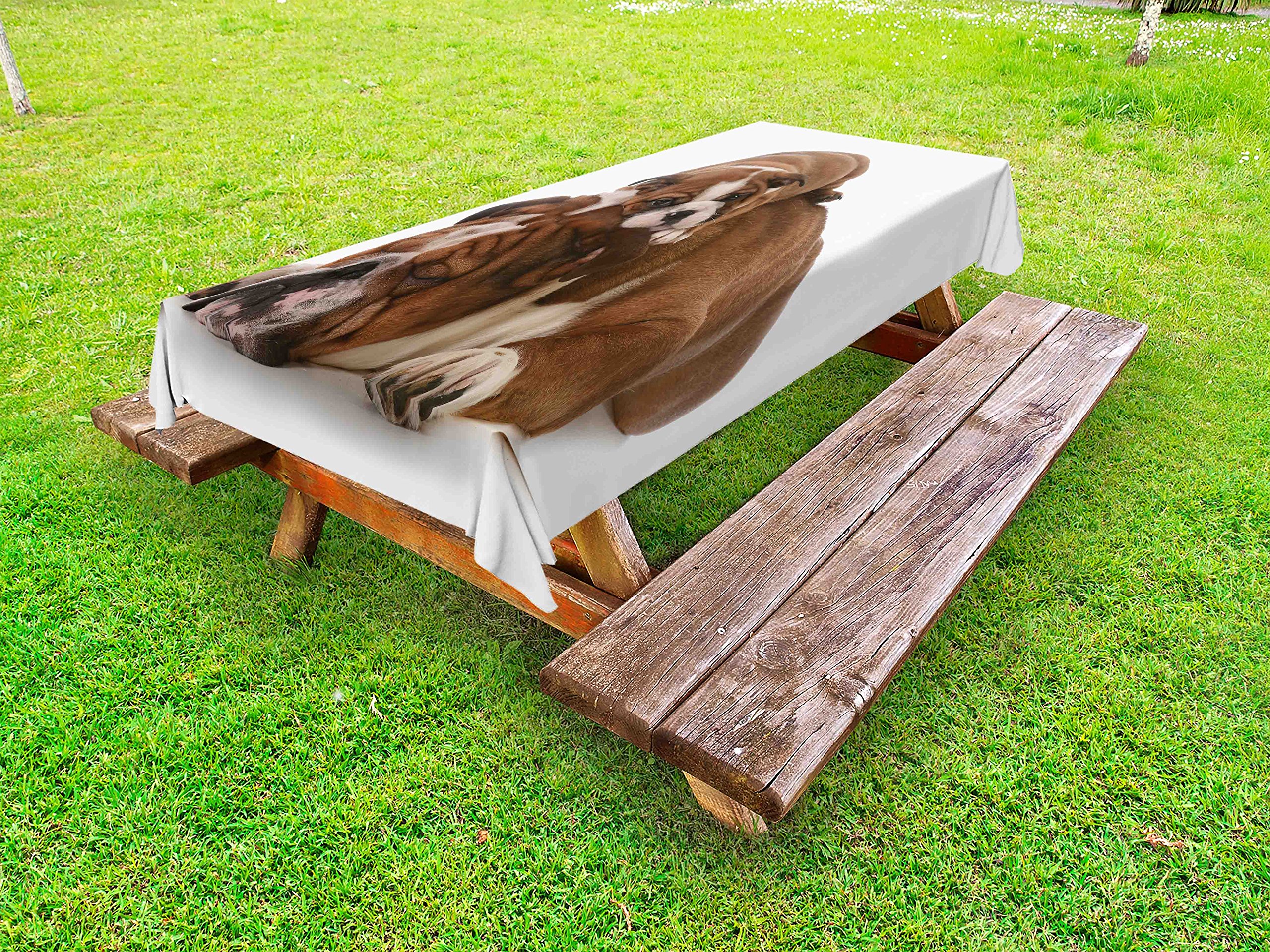 Ambesonne English Bulldog Fathers Day Tablecloth - Washable Picnic Table Cover with Father & Son Bulldogs Design - 58