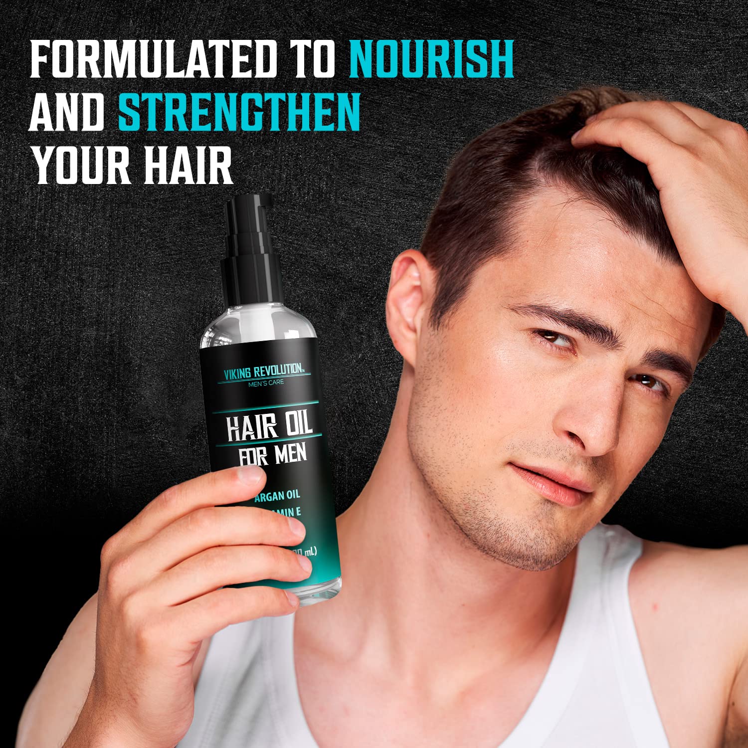 Viking Revolution Hydrating Hair Oil for Men with Vitamin E & Argan Oil - Dry Hair Treatment & Repair Serum with Sunflower Seed Oil (3.38 fl Oz) - Perfect for Daily Hydration, Styling & Damaged Hair Recovery