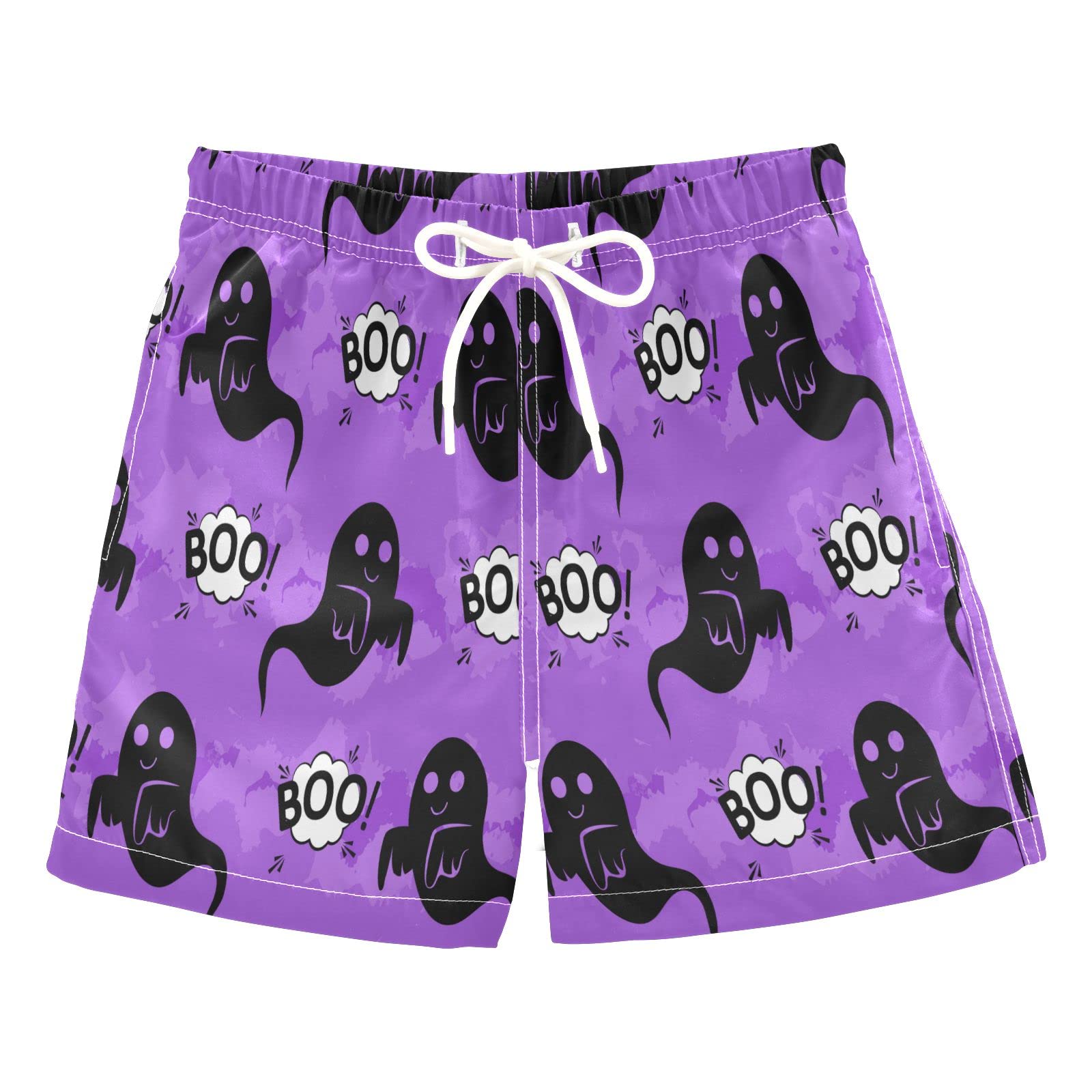 Halloween Black Ghost Boys Swim Trunks - Cloud Boo Toddler Swim Shorts for Beach & Pool - Kids Swimwear Bathing Suits 2T - Perfect for Halloween Parties, Water Play & Summer Vacations