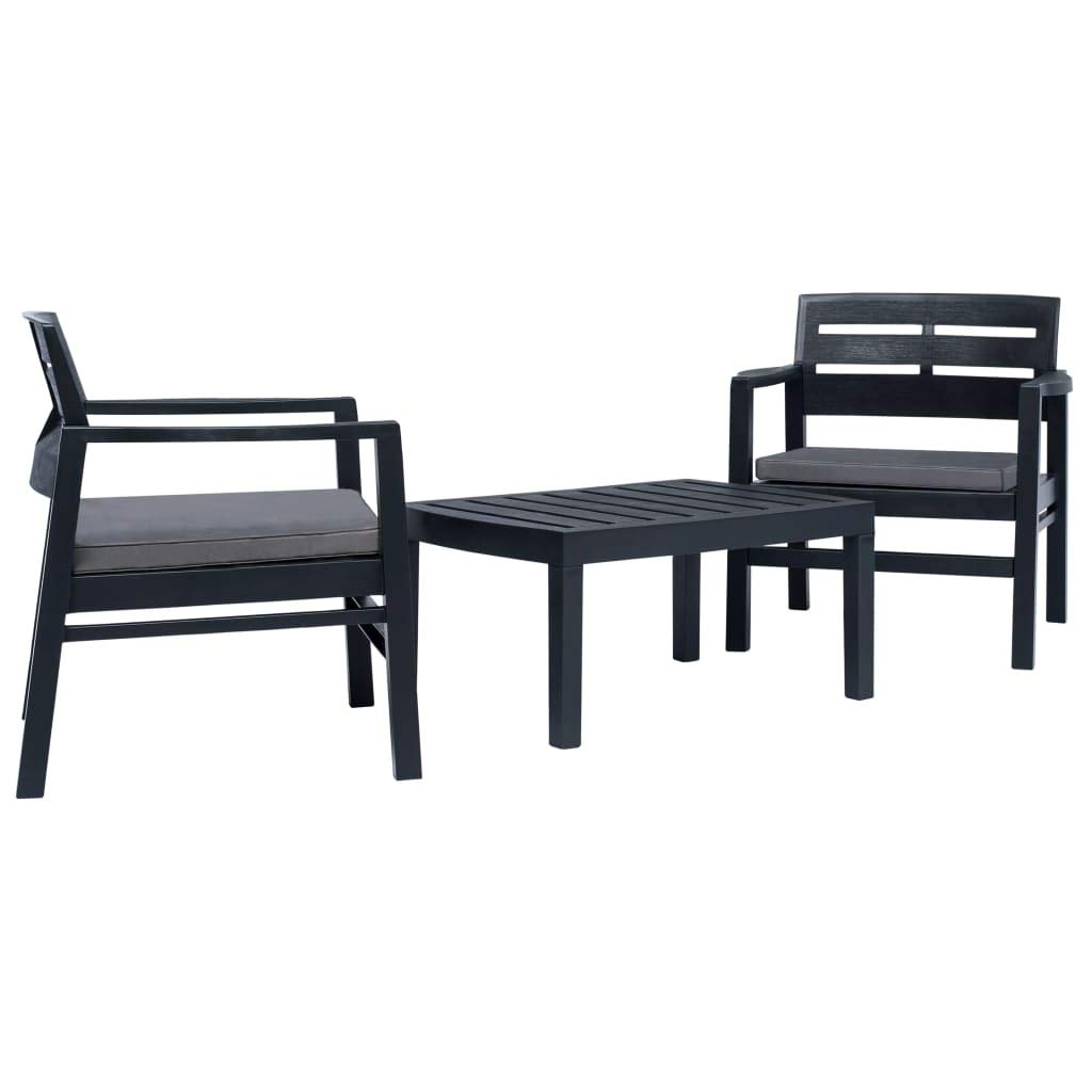 H.BETTER 3-Piece Outdoor Patio Furniture Set with Cushions - Plastic Wicker Garden Lounge Chairs & Coffee Table - Anthracite Gray Sectional Conversation Set for 2 - Perfect for Backyard, Poolside or Balcony Relaxation