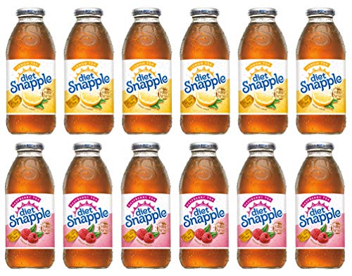 LUV-BOX Variety DIET SNAPPLE Tea Pack - 12 Pack (16 fl oz) with Lemon Tea & Raspberry Tea | Refreshing Low-Calorie Iced Tea for Office, Home & Outdoor Activities
