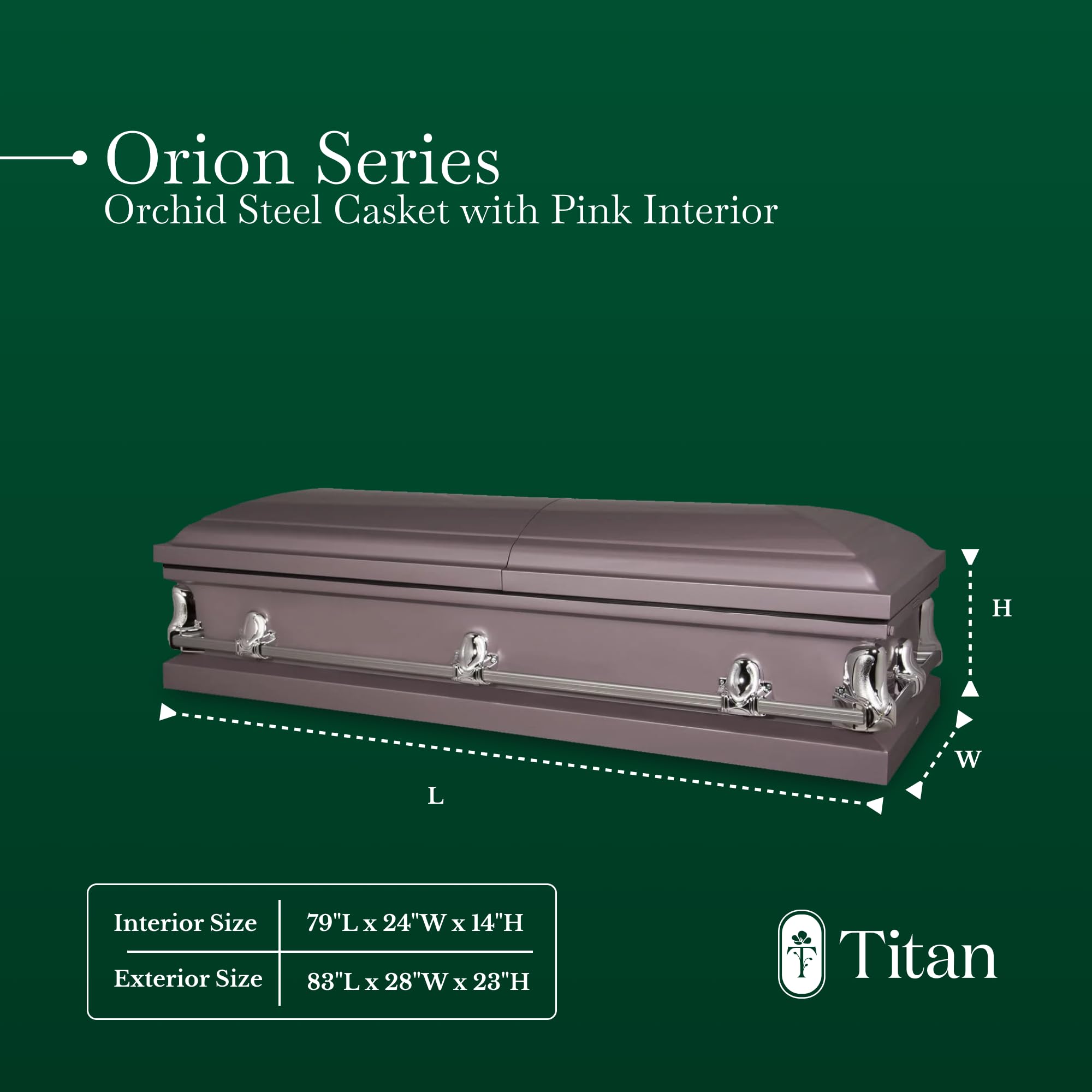 Titan Casket Elegant Orion Series - Handcrafted 20-Gauge Steel Casket with Luxurious Orchid Finish, Soft Pink Crepe Interior, Reinforced Handles, Adjustable Bed & Gasketed Sealer - Perfect for Memorial Services & Funeral Homes