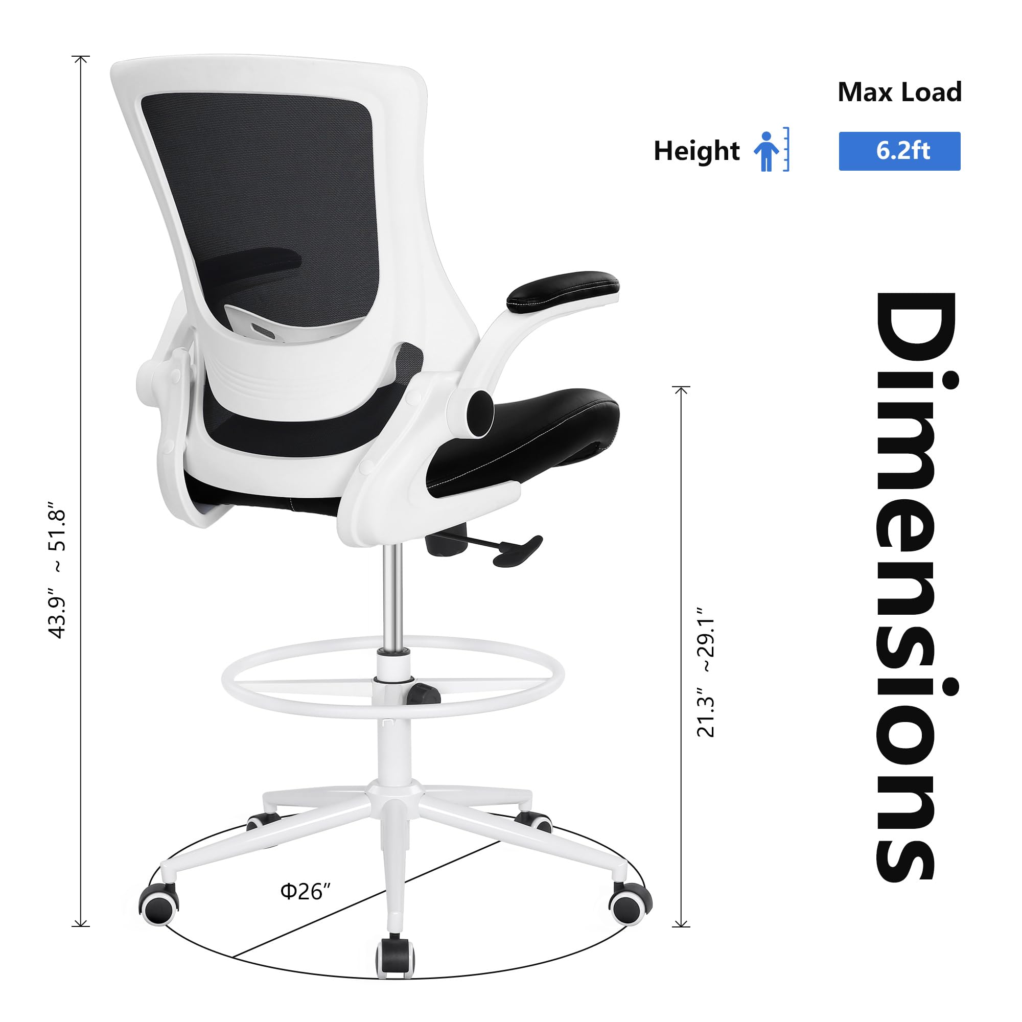 **Misolant Adjustable Drafting Chair - Ergonomic High Office Chair with Lumbar Support & Footrest for Standing Desks - Perfect for Artists, Architects & Home Office Workspaces**