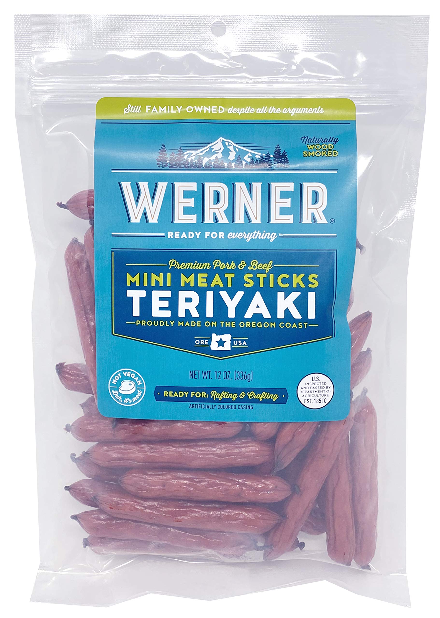 Werner Gourmet Teriyaki Beef Jerky Mini Sticks - 12 oz | High Protein Meat Snacks for Hiking, Camping & On-the-Go Energy