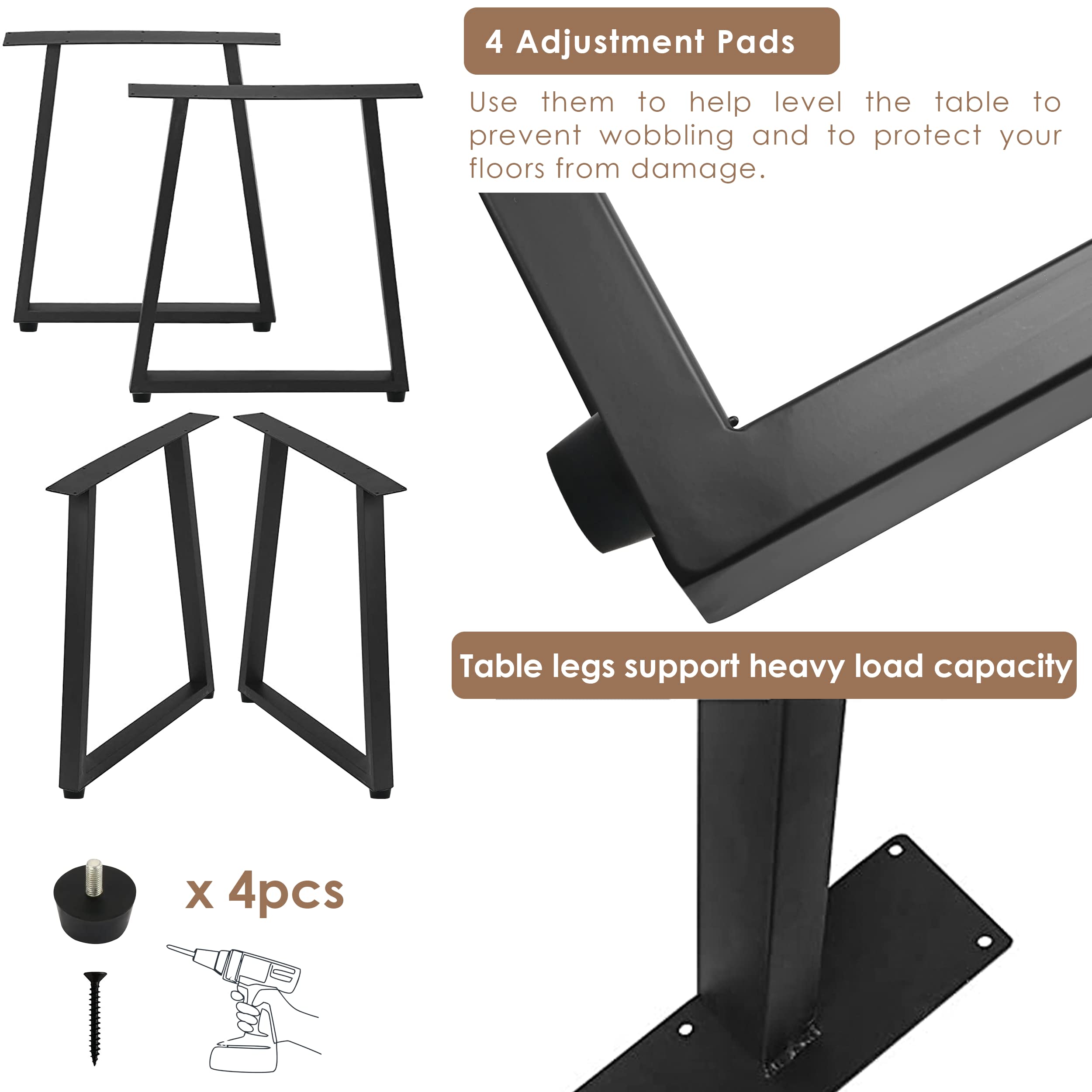Heavy Duty Black Metal Table Legs 28x17.7 Inch - Industrial Style Coffee Table Legs, End Table Supports for Living Room, Office & Modern Furniture DIY Projects