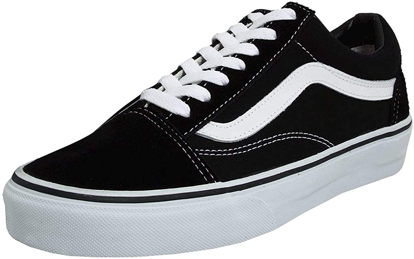 Vans Old Skool Classic Skate Shoes for Men & Women - Black/White Canvas Sneakers - Size 40.5 EU / 9.5 US Women / 8 US Men - Comfortable Casual & Skateboarding Shoes for Streetwear Fashion & Everyday Wear