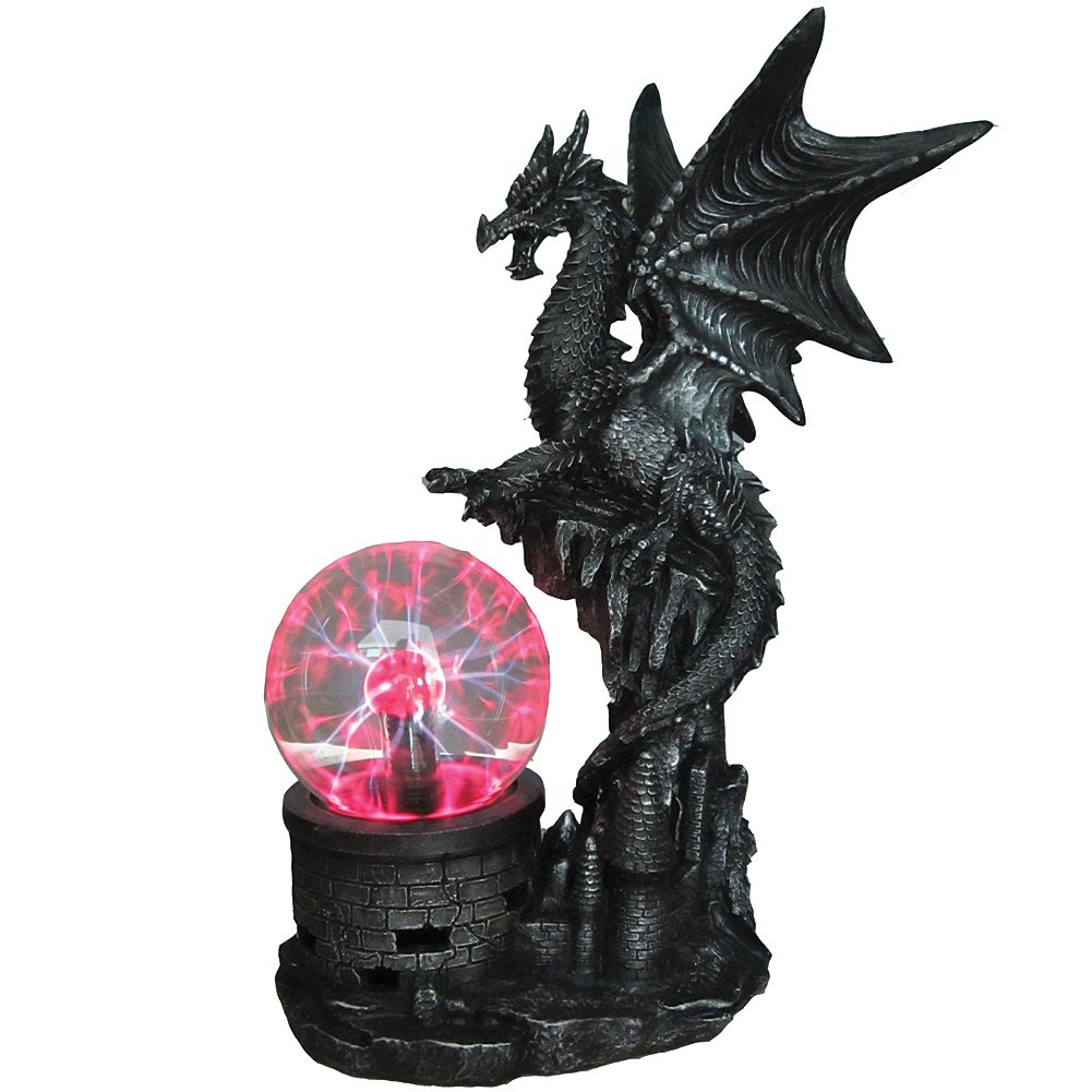 Gothic Dragon Sculpture with LED Plasma Ball - Handcrafted Resin Statue for Home Decor, Fantasy Collectibles, and Gift Ideas | Perfect for Gothic Decor, Game Room, and Medieval Themed Parties