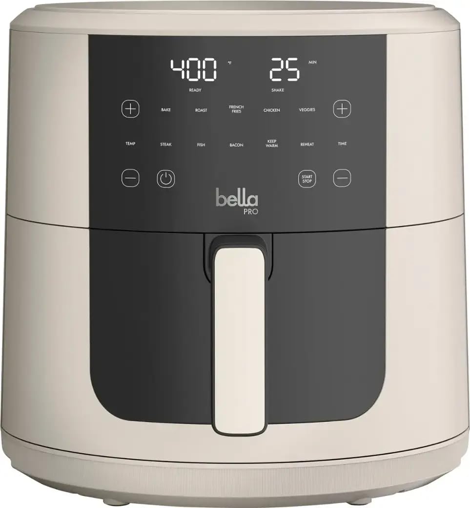 Bella-Pro SmartCrisp 8-Quart Digital Air Fryer with Touchscreen - 1700W Nonstick Ceramic Coating, 6 Preset Cooking Functions for Oil-Free Healthy Meals - Large Family Size, Dishwasher Safe - Perfect for Roasting, Baking, Grilling & Reheating Food