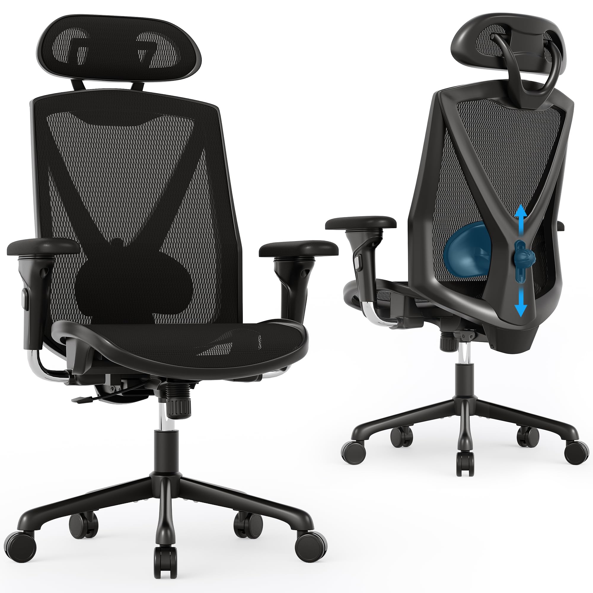 Ergonomic Office Chair - High Back Swivel Computer Gaming Desk Chair with Adjustable Armrests & Lumbar Support, Breathable Mesh Backrest, 3-Gear Tilt - Perfect for Home Office, Gaming Setup & Workspace Comfort