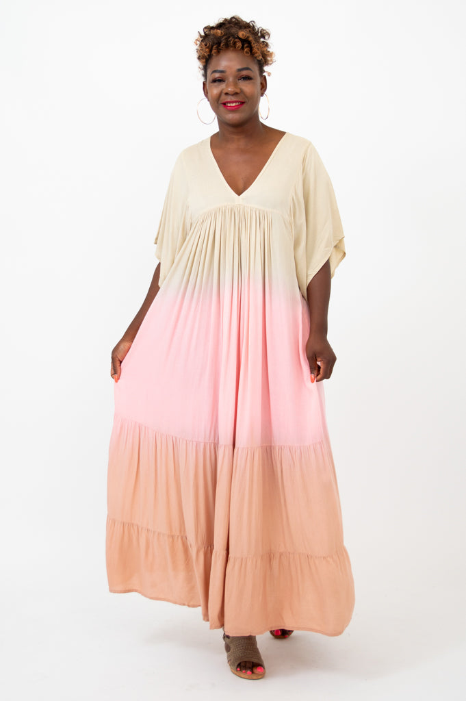 Empress Dress - Tan Dip Dye Maxi Dress for Women | Boho Chic Summer Dress for Beach, Wedding & Special Occasions