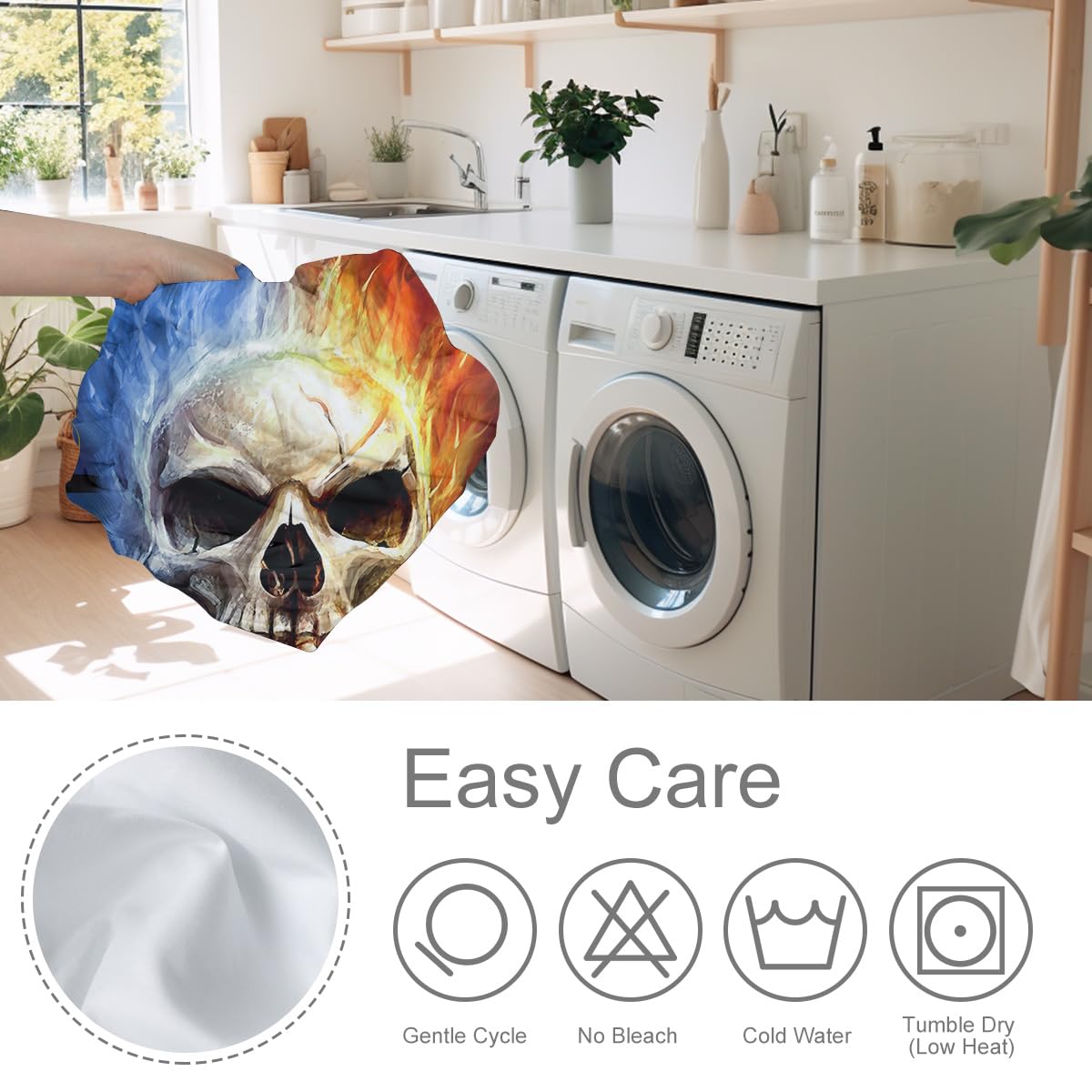 Sleepwish Skull Print Full Size Bedding Set for Boys - Fire Themed Duvet Cover with 2 Matching Pillowcases (Blue & Orange) - Perfect for Teen Bedrooms, Dorm Rooms & Gothic Decor