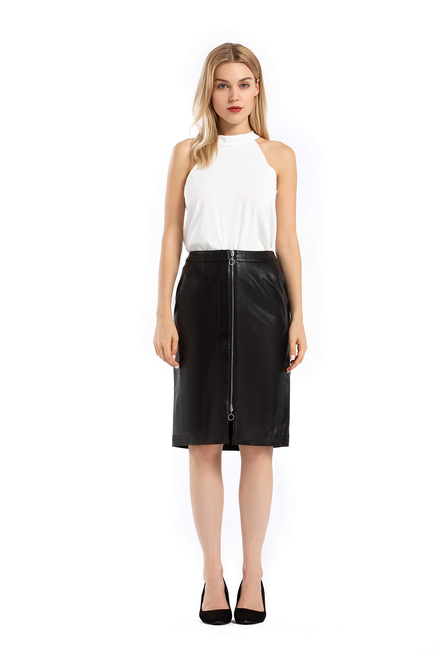Black Leather Pencil Skirts for Women - Slim Fit Bodycon Midi Skirt with Side Zipper | Office Wear, Night Out & Formal Occasions